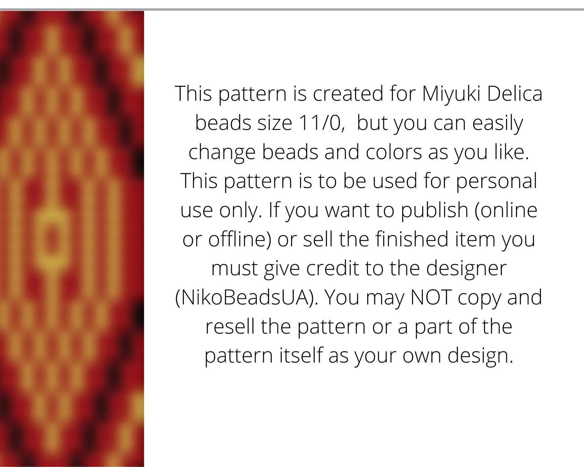 Red Ethnic Loom pattern for beaded bracelet - NikoBeadsUA