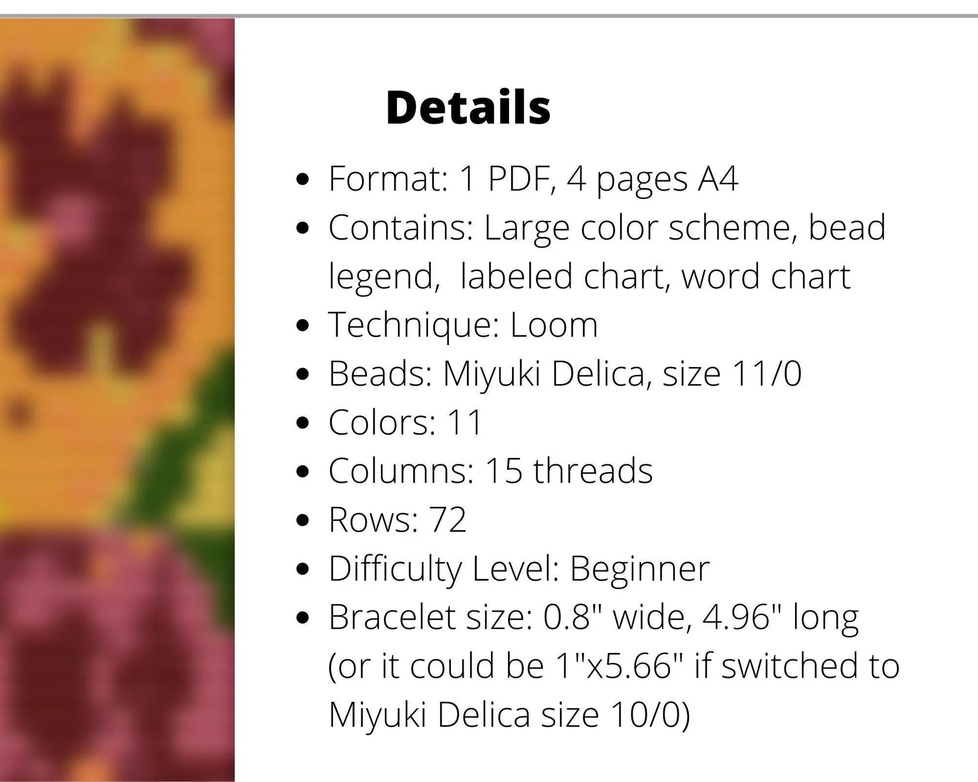 Pansy Loom pattern for narrow beaded bracelet - NikoBeadsUA