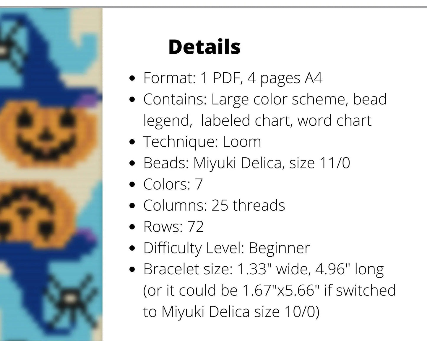 Halloween Ghost Loom pattern for beaded bracelet - NikoBeadsUA