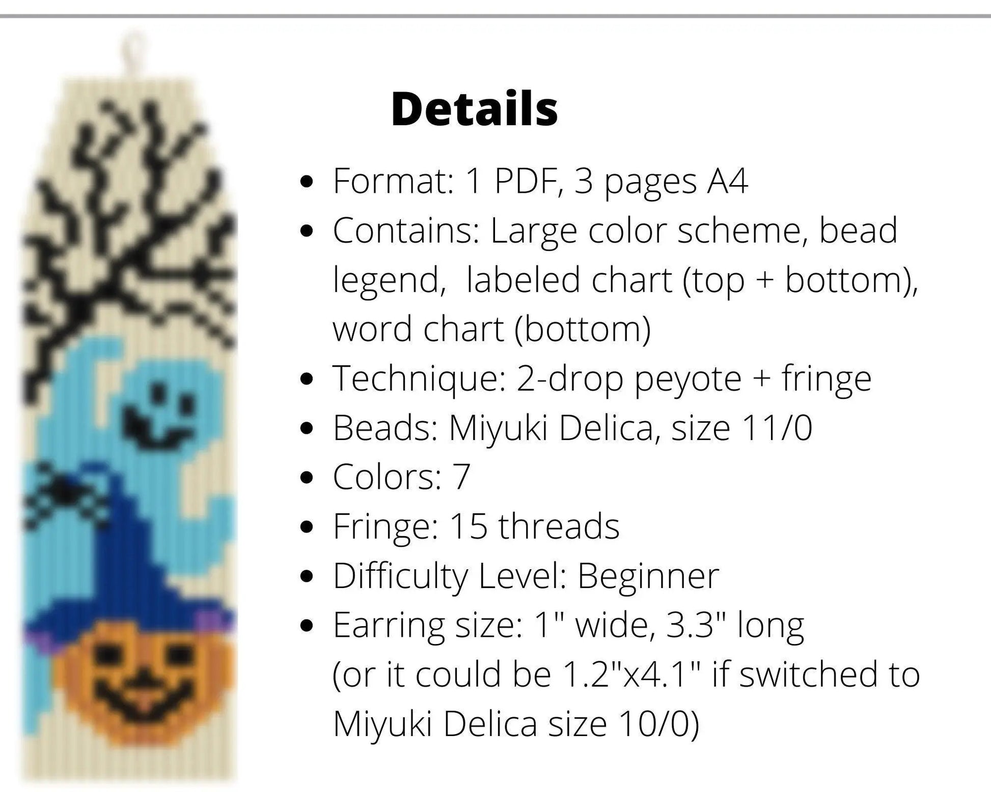 Halloween Ghost Brick Stitch pattern for fringe beaded earrings - NikoBeadsUA