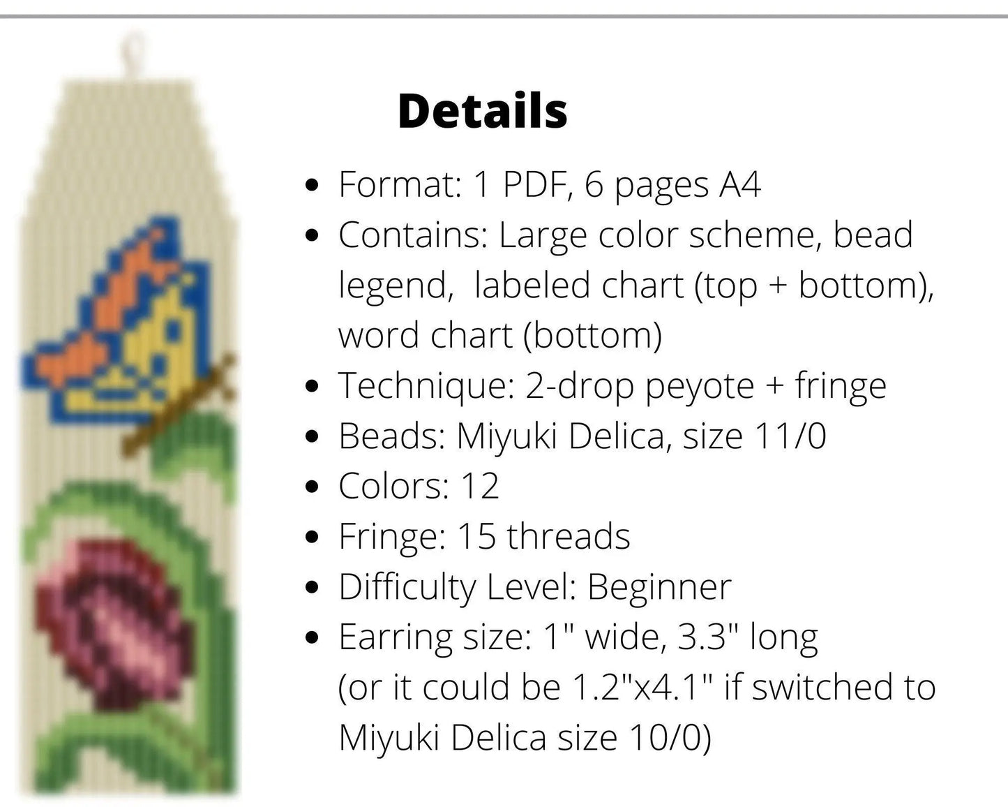 Purple Tulips Brick Stitch pattern for fringe beaded earrings - NikoBeadsUA