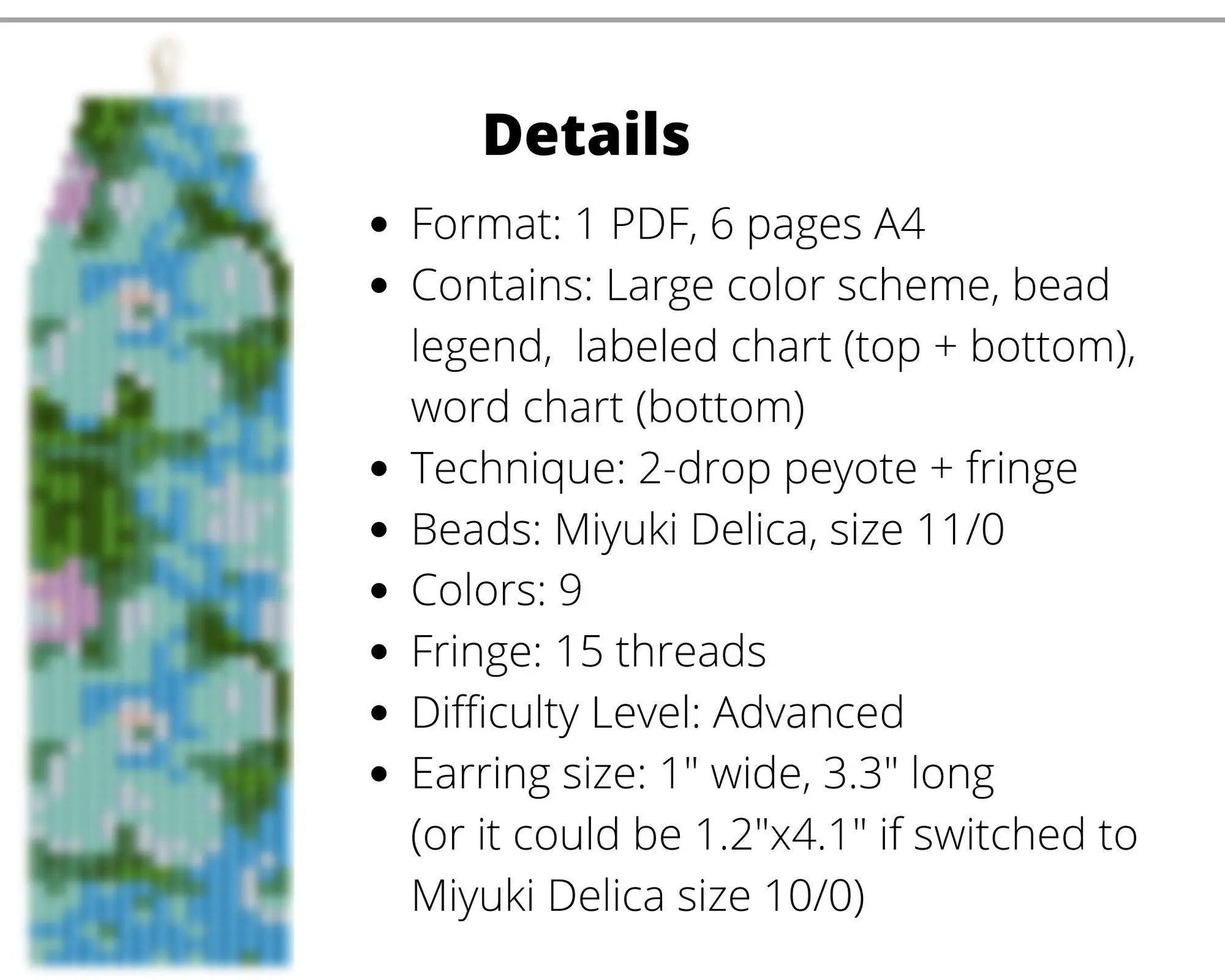 Forget Me Not Brick Stitch pattern for fringe beaded earrings - NikoBeadsUA