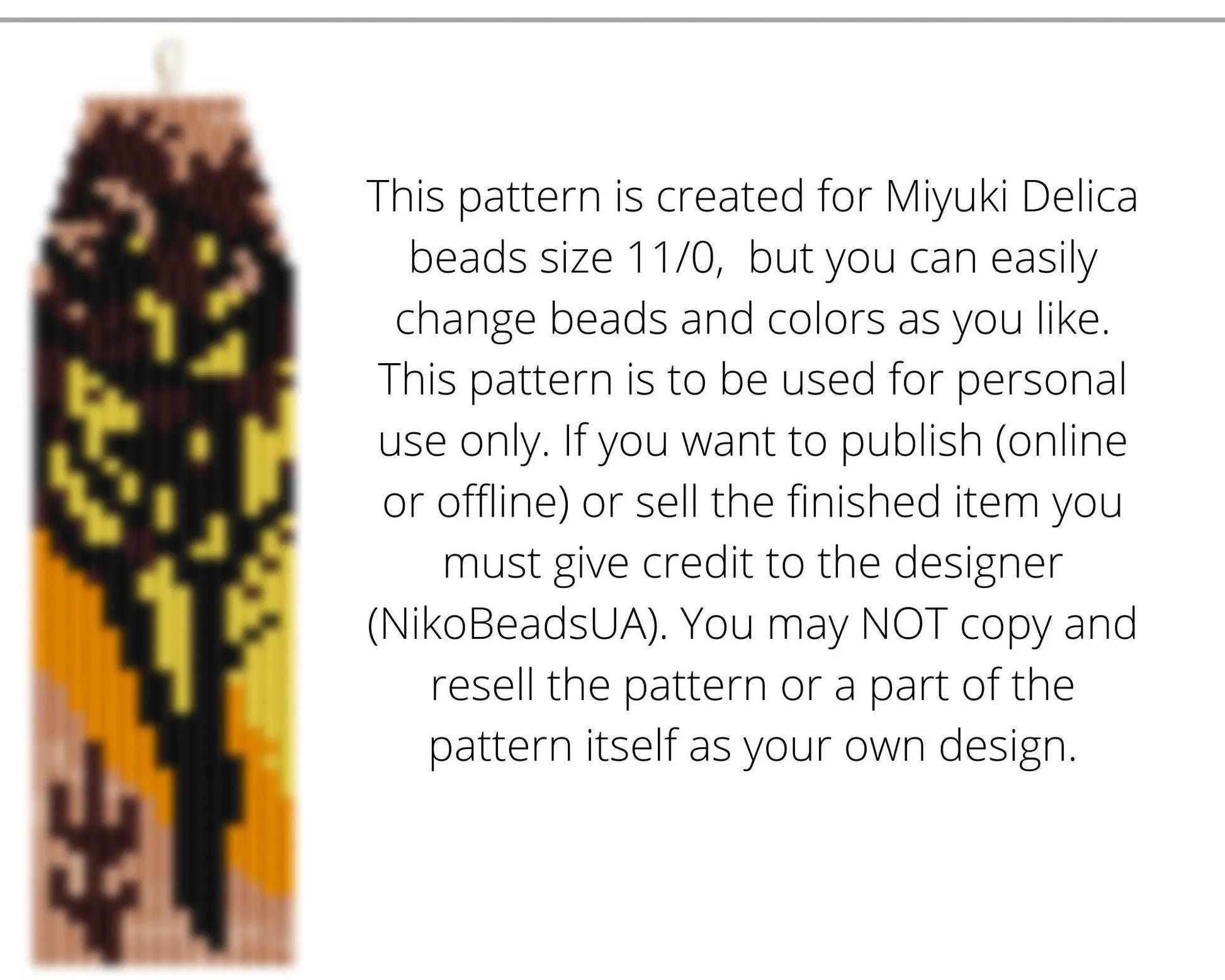 Desert Sunset Brick Stitch pattern for fringe beaded earrings, Joshua tree pattern - NikoBeadsUA