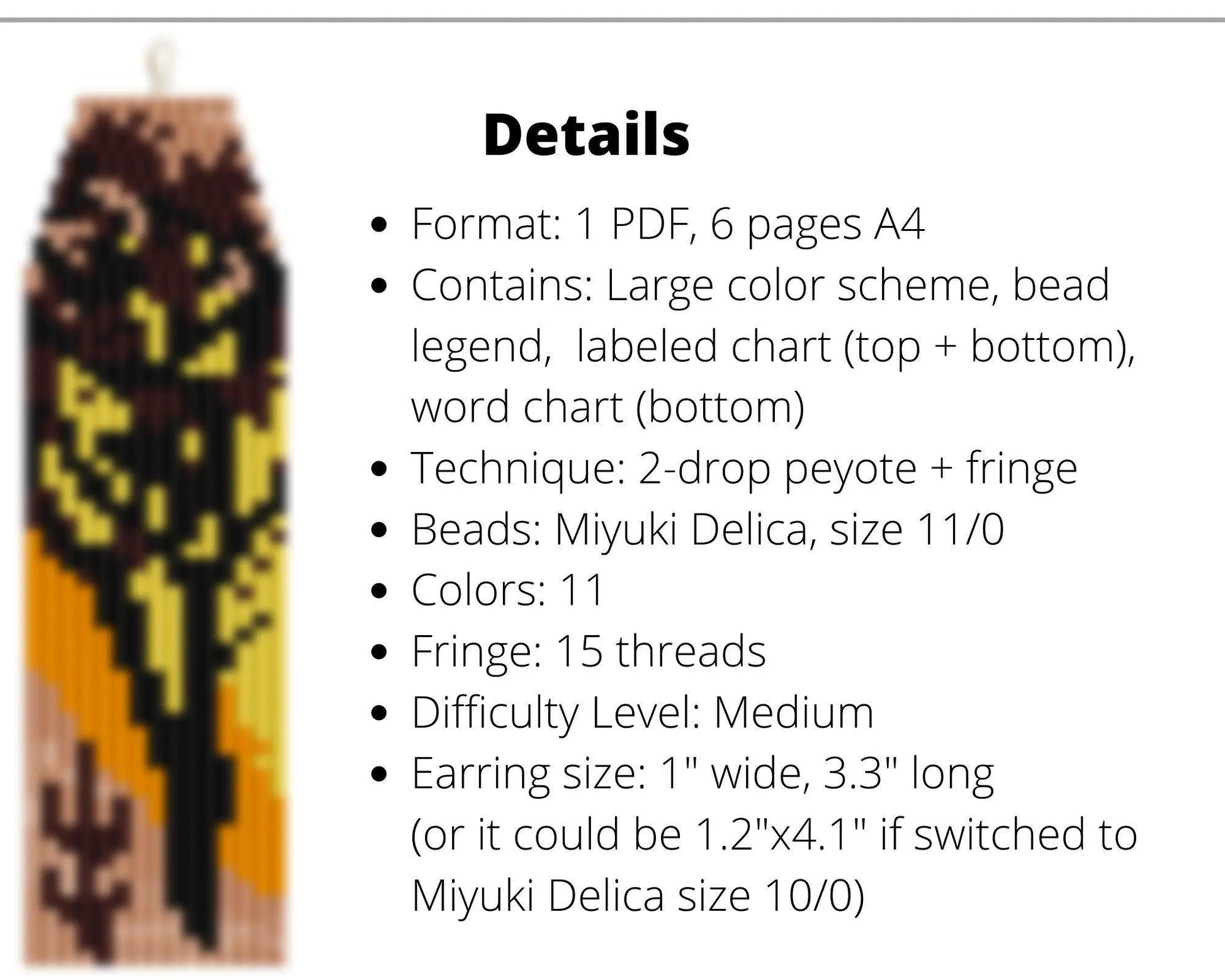 Desert Sunset Brick Stitch pattern for fringe beaded earrings, Joshua tree pattern - NikoBeadsUA