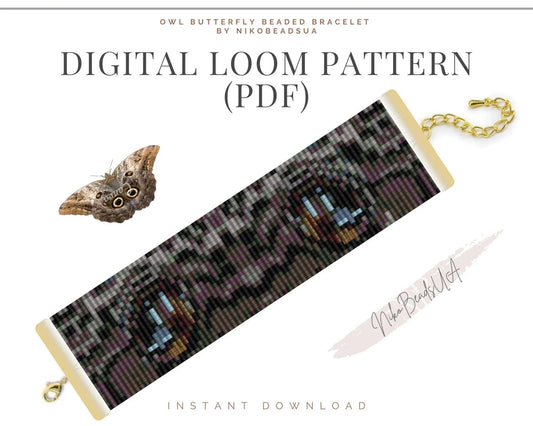 Owl Butterfly Loom pattern for beaded bracelet, Caligo butterfly - NikoBeadsUA