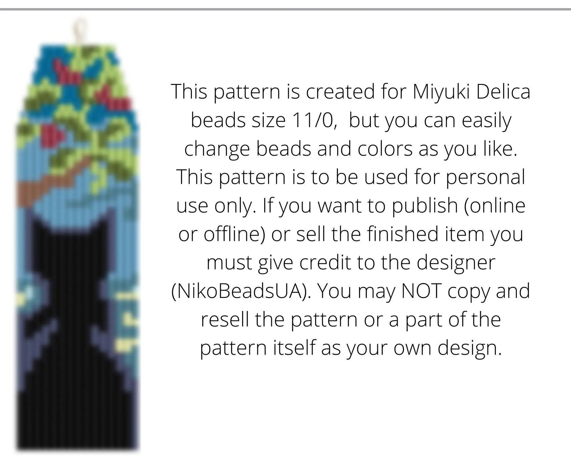 Black Cat Silhouette Brick Stitch pattern for fringe beaded earrings - NikoBeadsUA