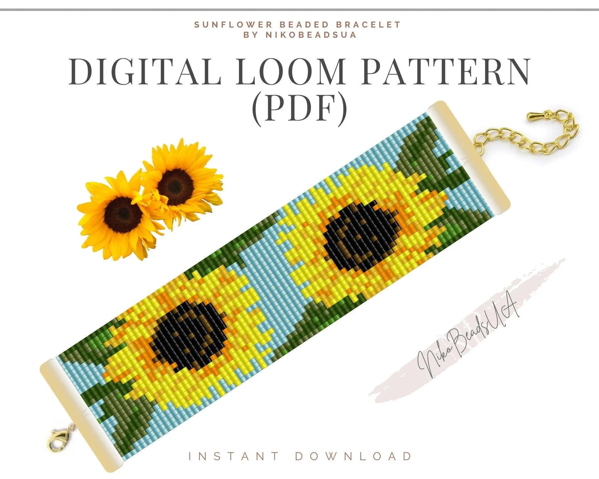 Sunflowers Loom pattern for beaded bracelet - NikoBeadsUA