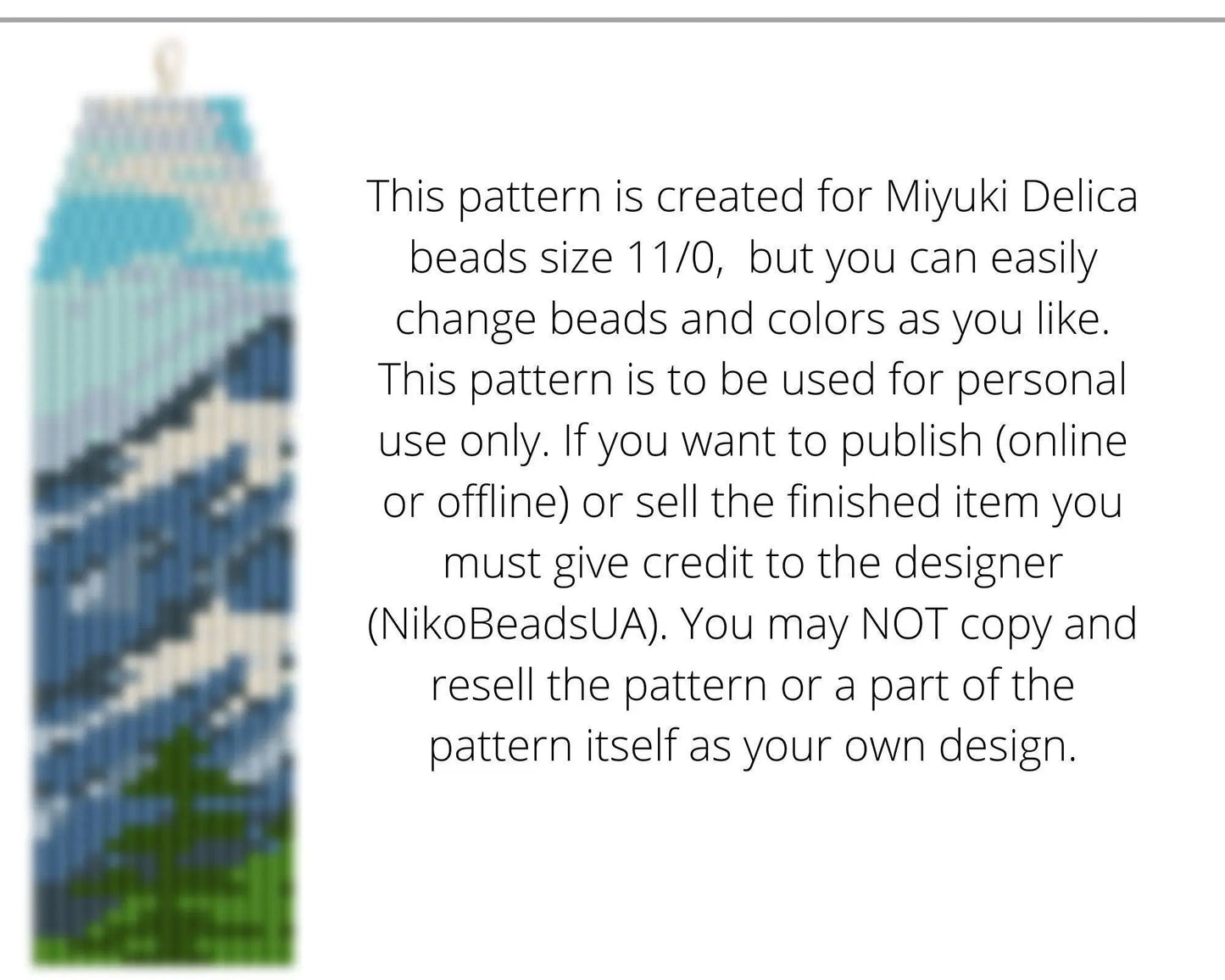 Snow Mountain Brick Stitch pattern for fringe beaded earrings - NikoBeadsUA