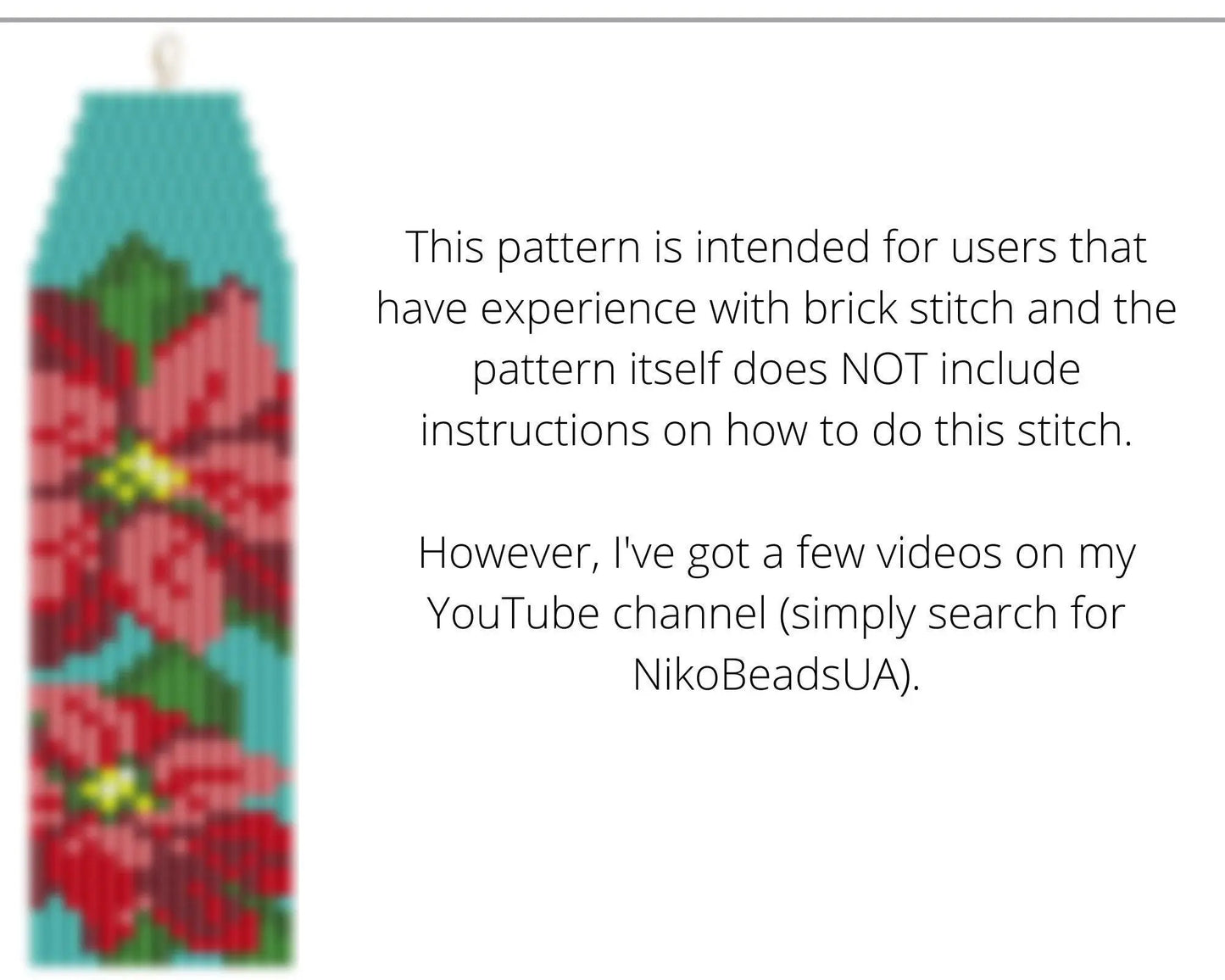 Poinsettia Brick Stitch pattern for fringe beaded earrings - NikoBeadsUA