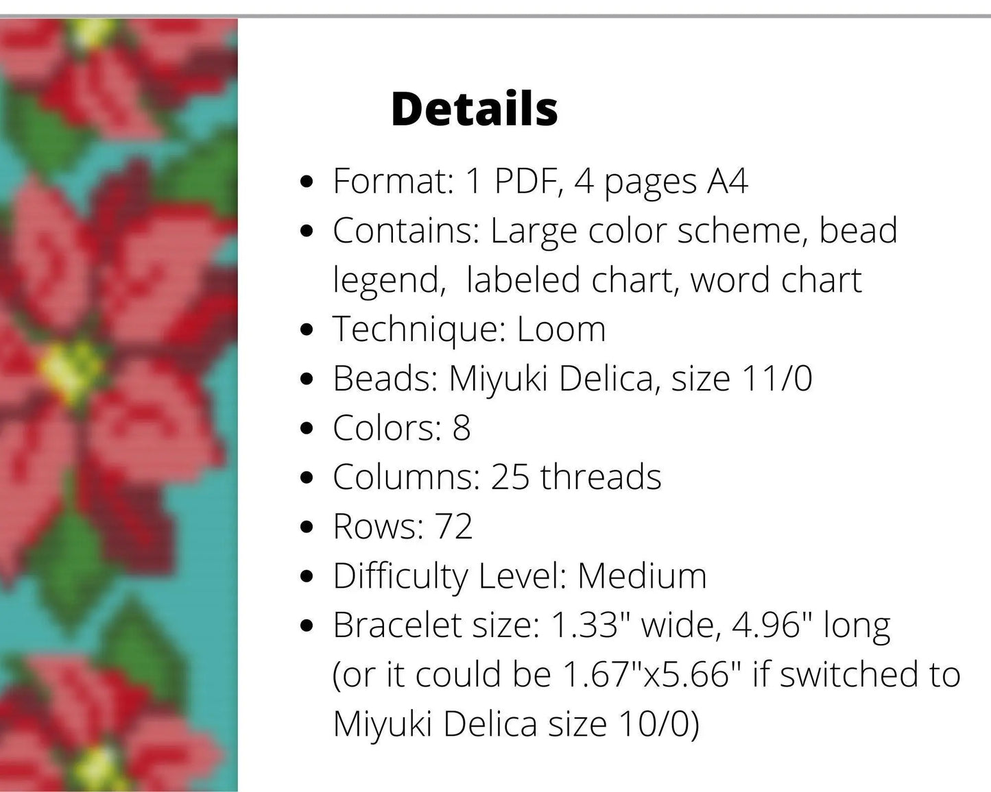 Poinsettia Loom pattern for beaded bracelet - NikoBeadsUA