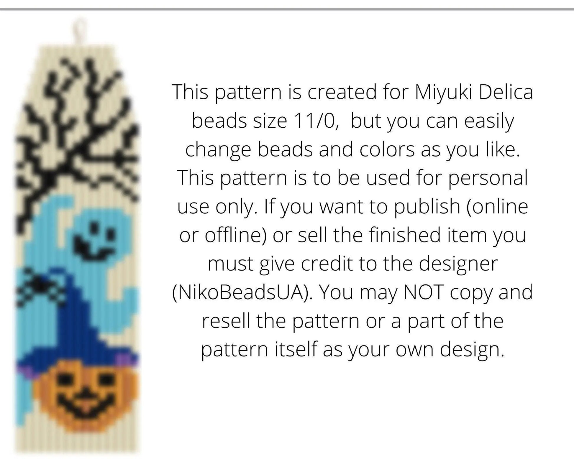 Halloween Ghost Brick Stitch pattern for fringe beaded earrings - NikoBeadsUA