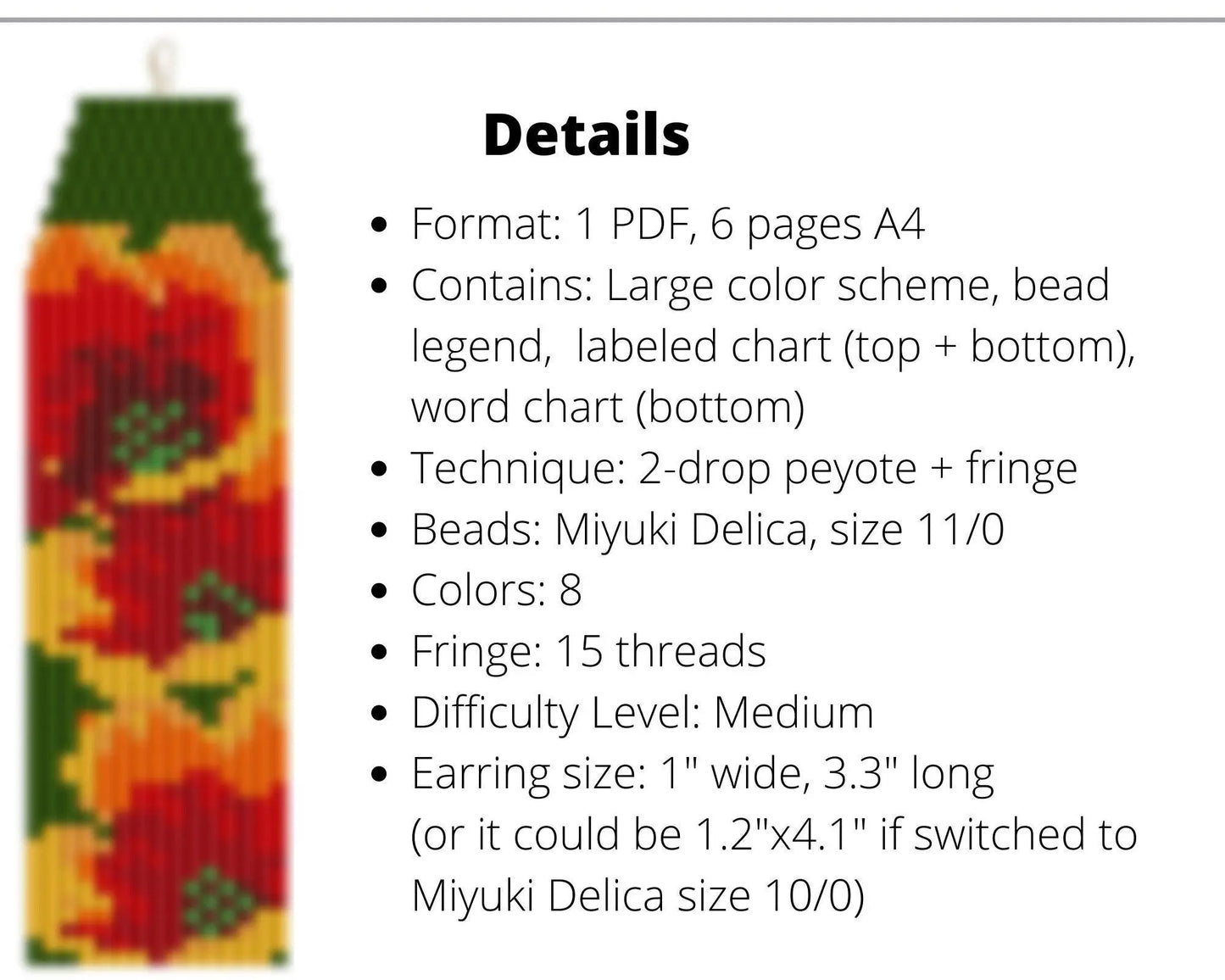 Bright Tulips Brick Stitch pattern for fringe beaded earrings - NikoBeadsUA