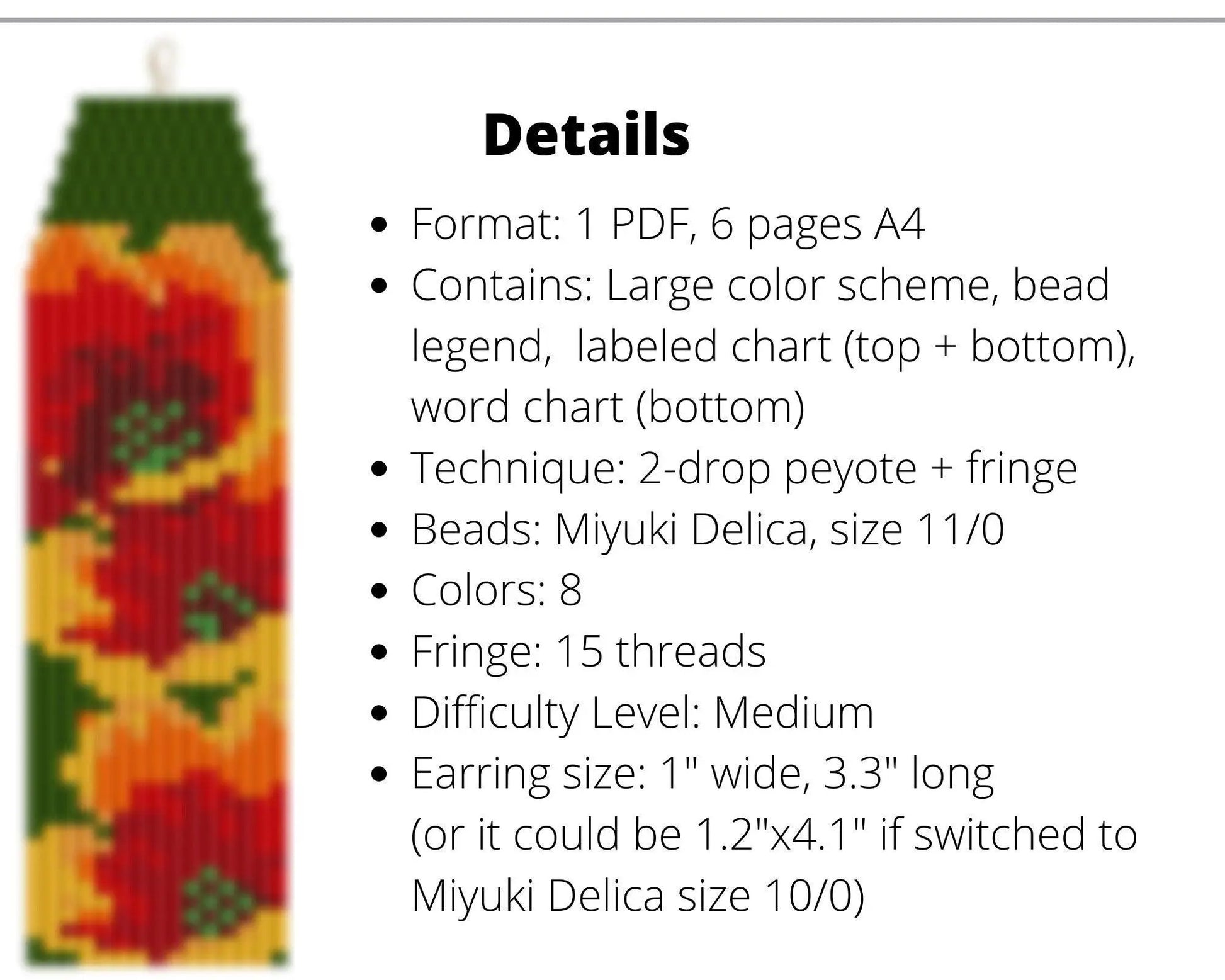 Bright Tulips Brick Stitch pattern for fringe beaded earrings - NikoBeadsUA