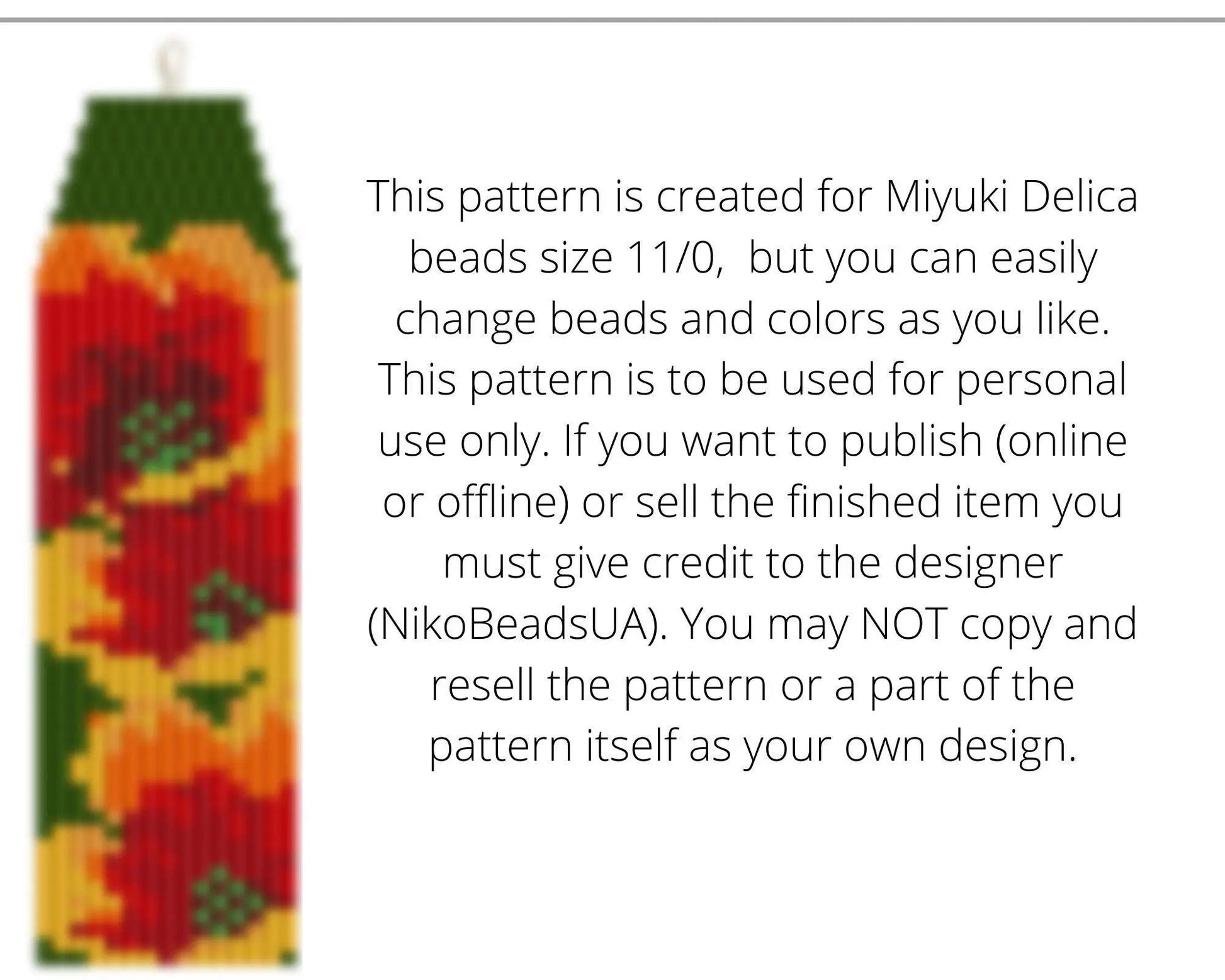 Bright Tulips Brick Stitch pattern for fringe beaded earrings - NikoBeadsUA