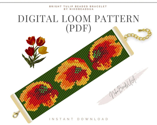 Bright Tulips Loom pattern for beaded bracelet - NikoBeadsUA
