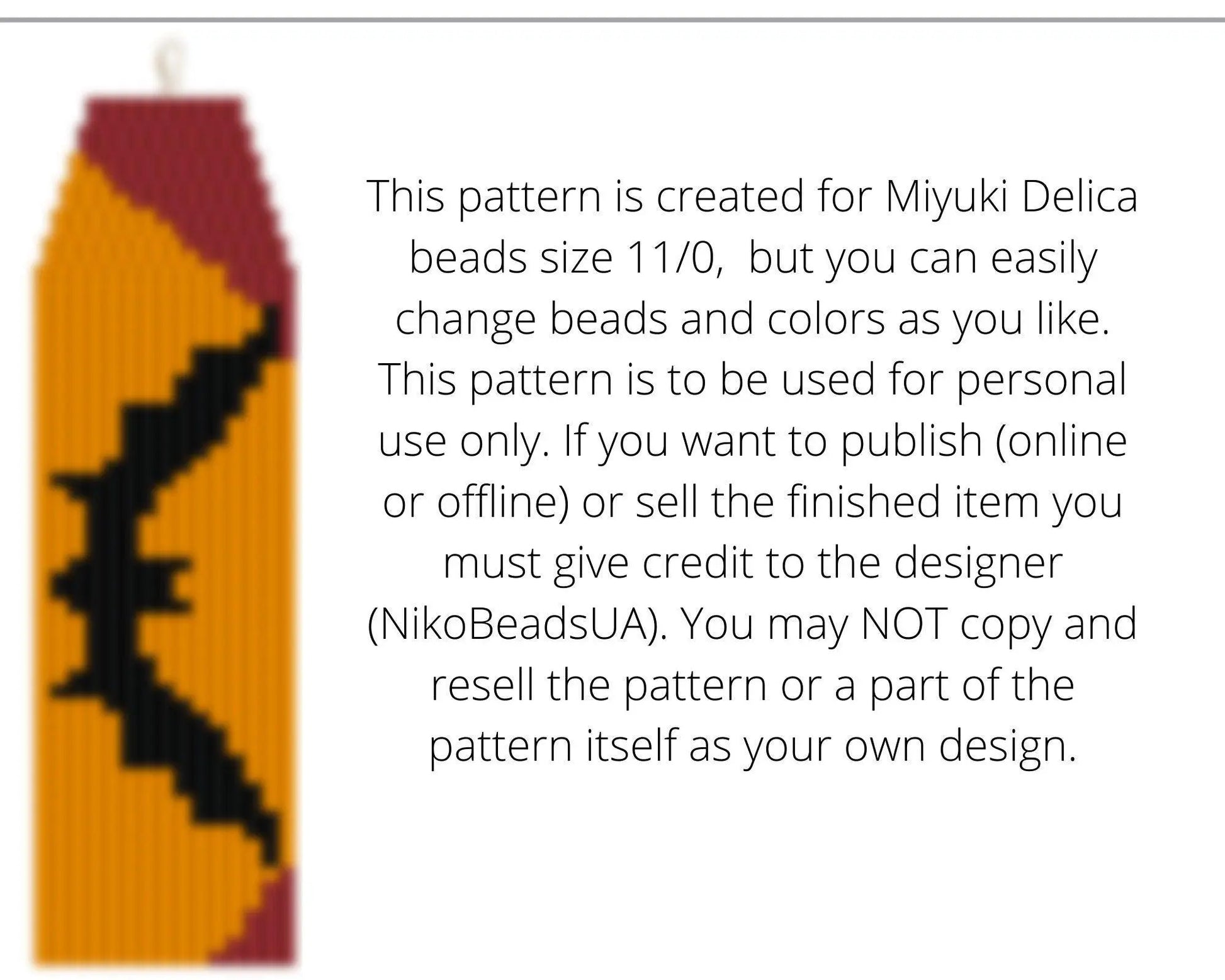 Bat Brick Stitch pattern for fringe beaded earrings - NikoBeadsUA