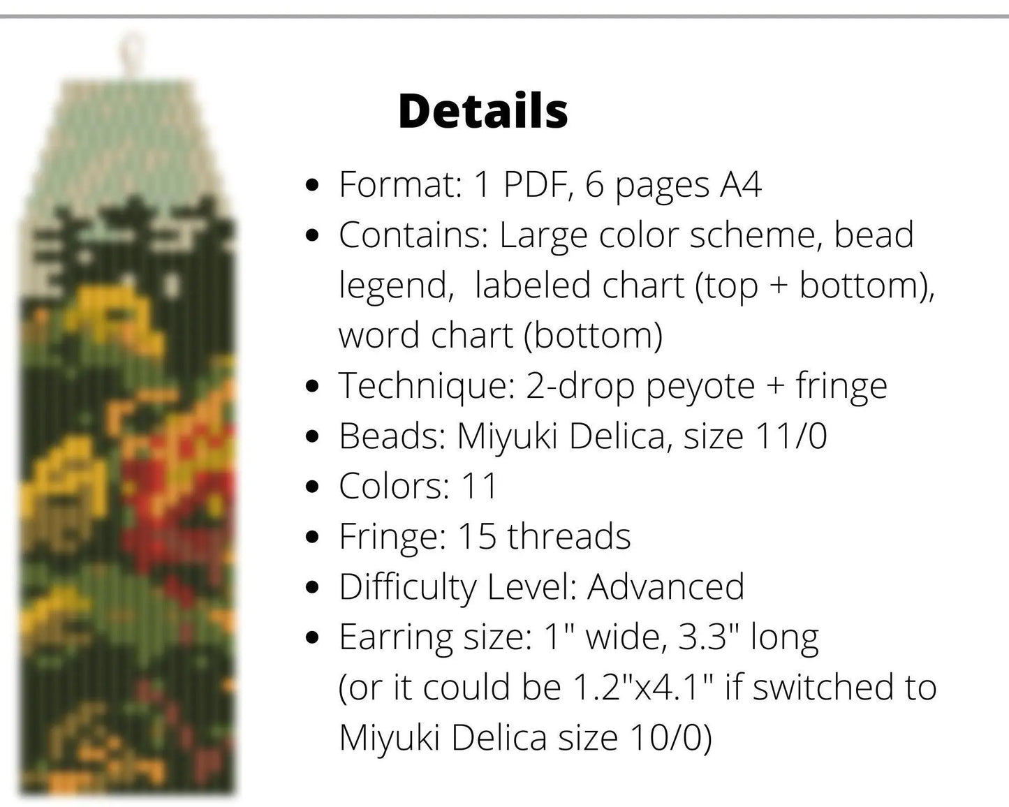 Autumn Forest Brick Stitch pattern for fringe beaded earrings - NikoBeadsUA