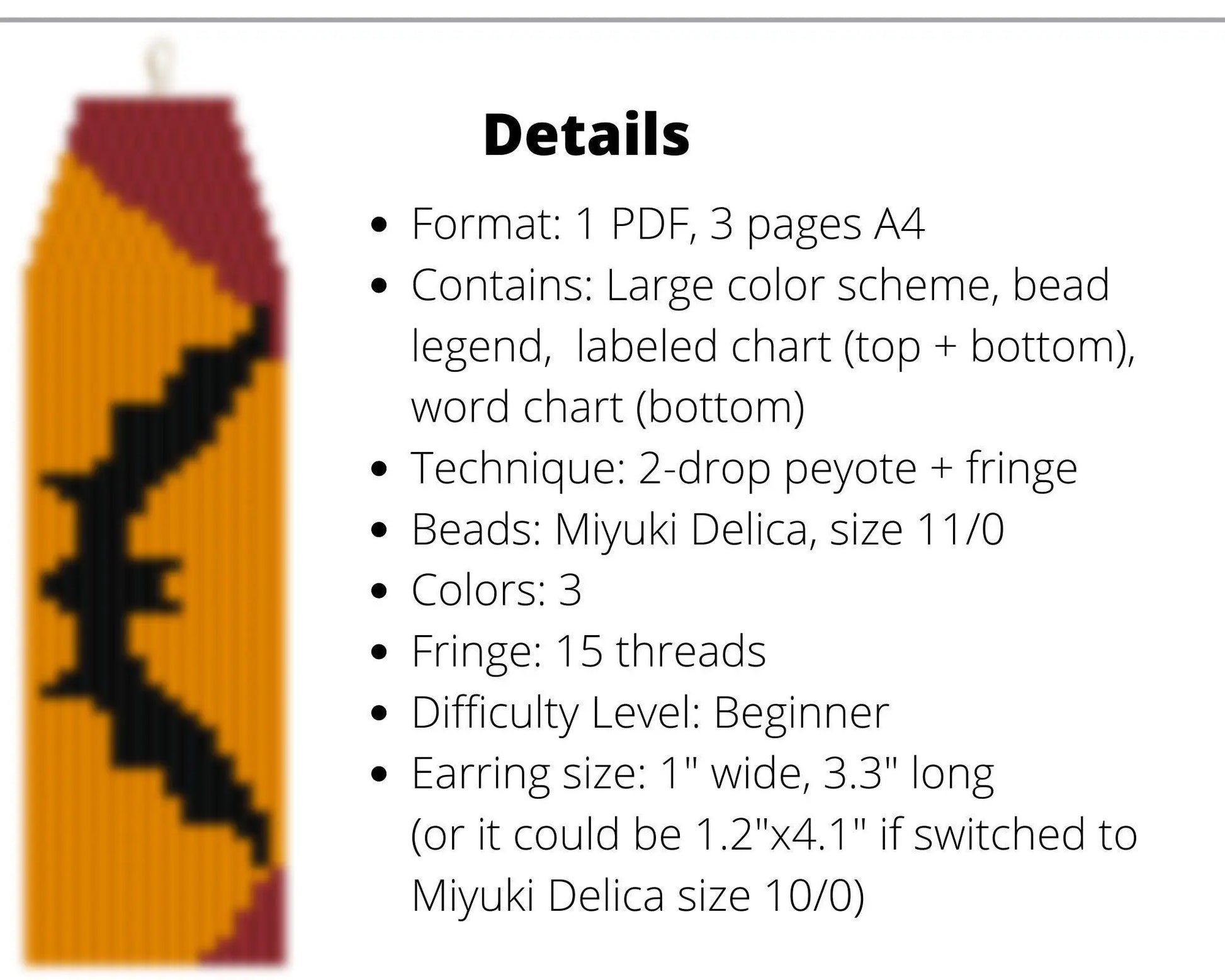 Bat Brick Stitch pattern for fringe beaded earrings - NikoBeadsUA