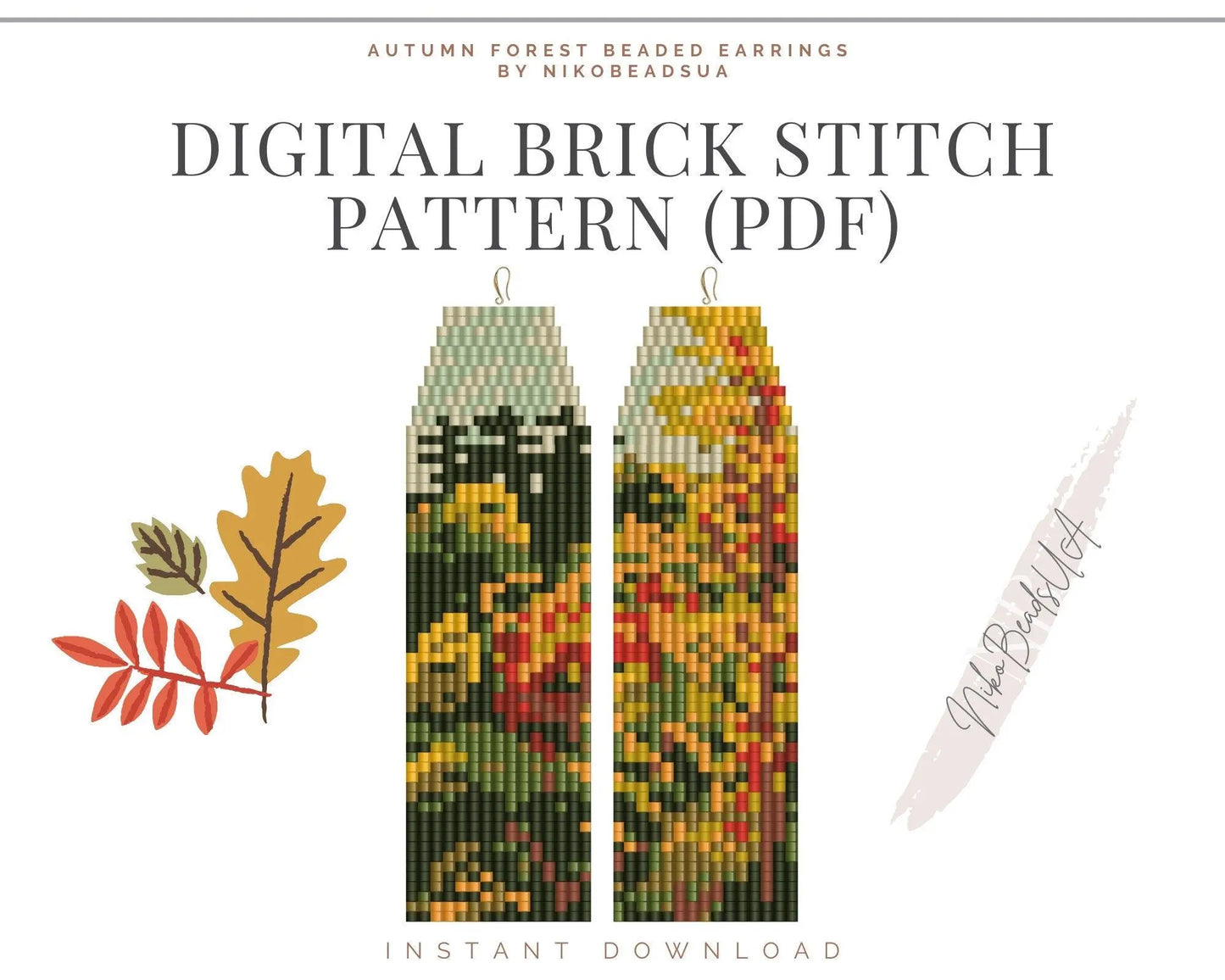 Autumn Forest Brick Stitch pattern for fringe beaded earrings - NikoBeadsUA