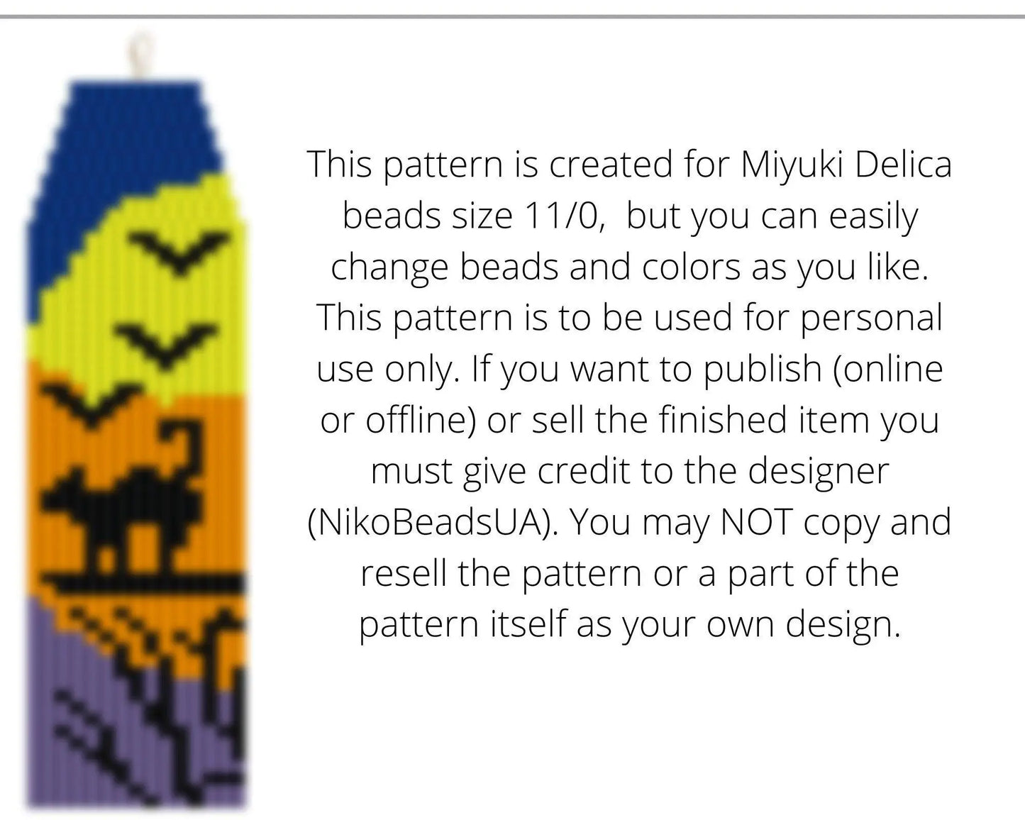 Witch Brick Stitch pattern for fringe beaded earrings - NikoBeadsUA
