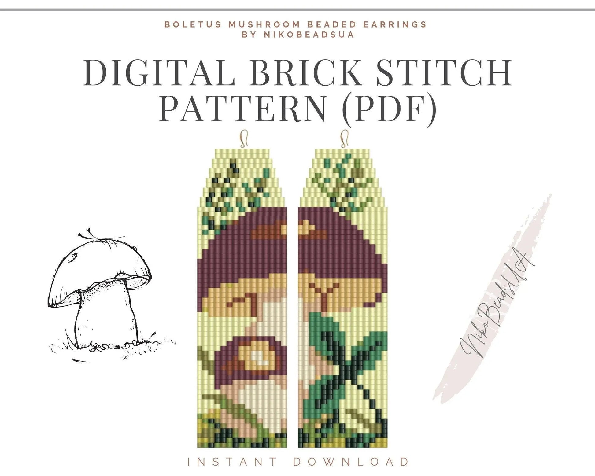 Boletus Brick Stitch pattern for fringe beaded earrings - NikoBeadsUA