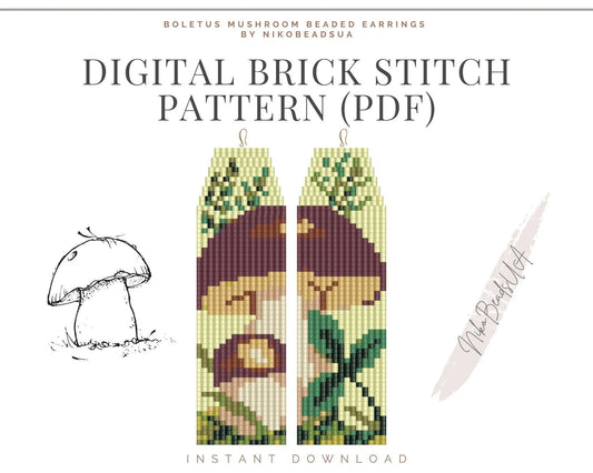 Boletus Brick Stitch pattern for fringe beaded earrings - NikoBeadsUA