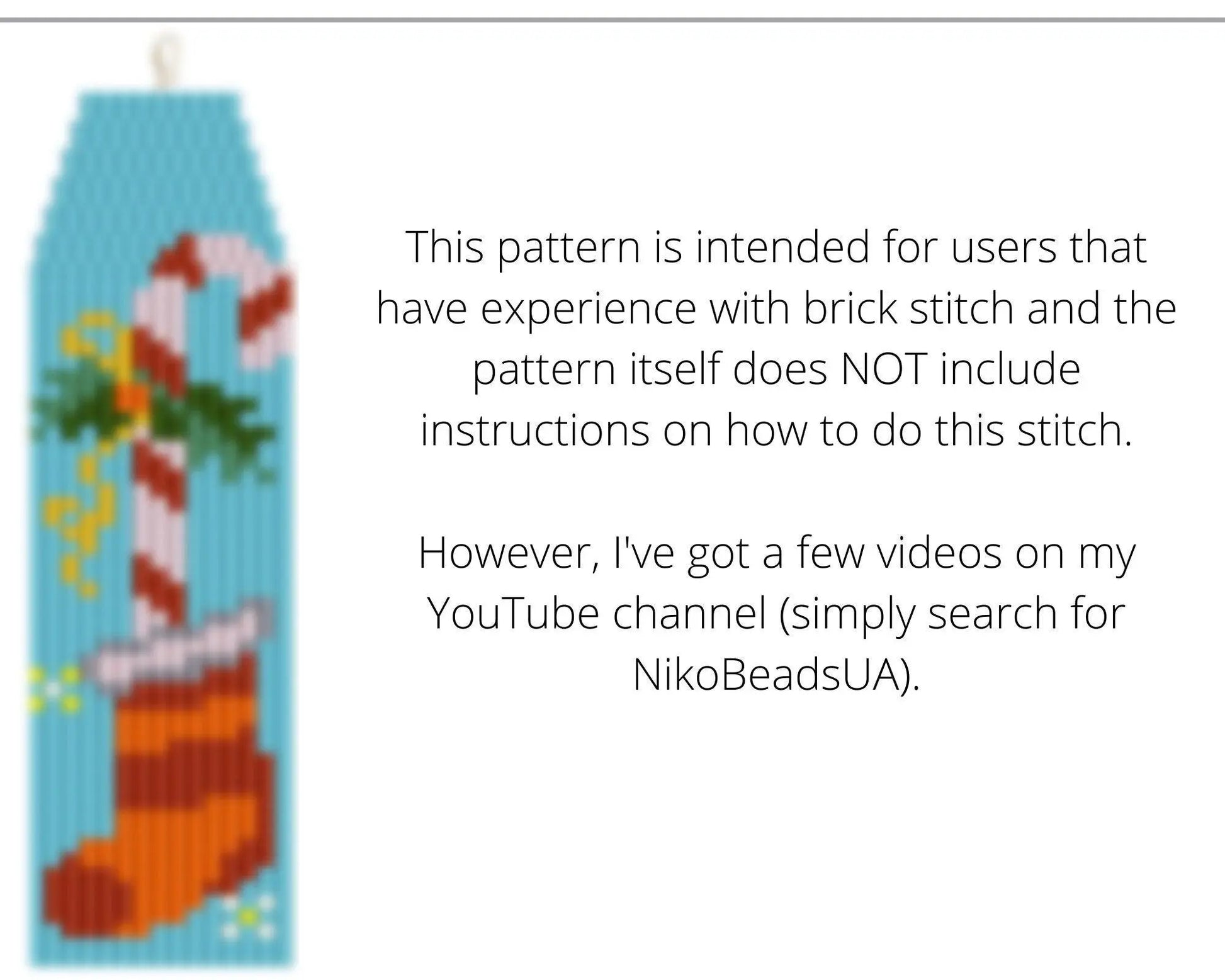 Christmas Stocking Brick Stitch pattern for fringe beaded earrings - NikoBeadsUA