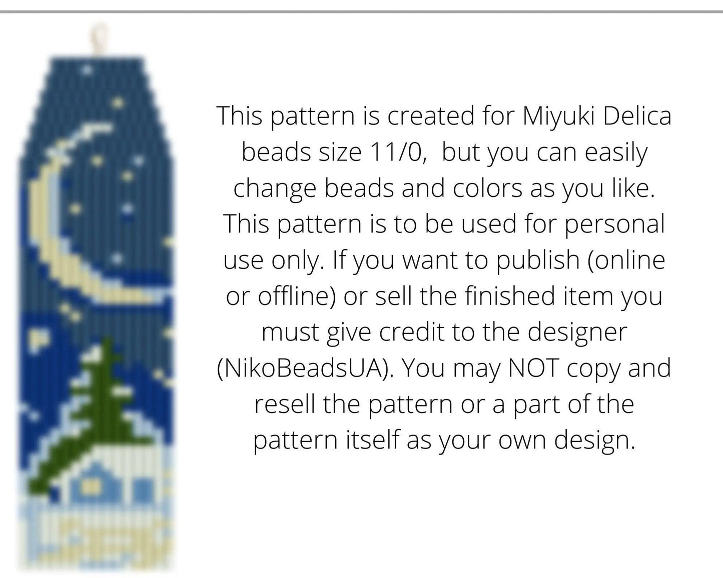 Winter Night Brick Stitch pattern for fringe beaded earrings - NikoBeadsUA