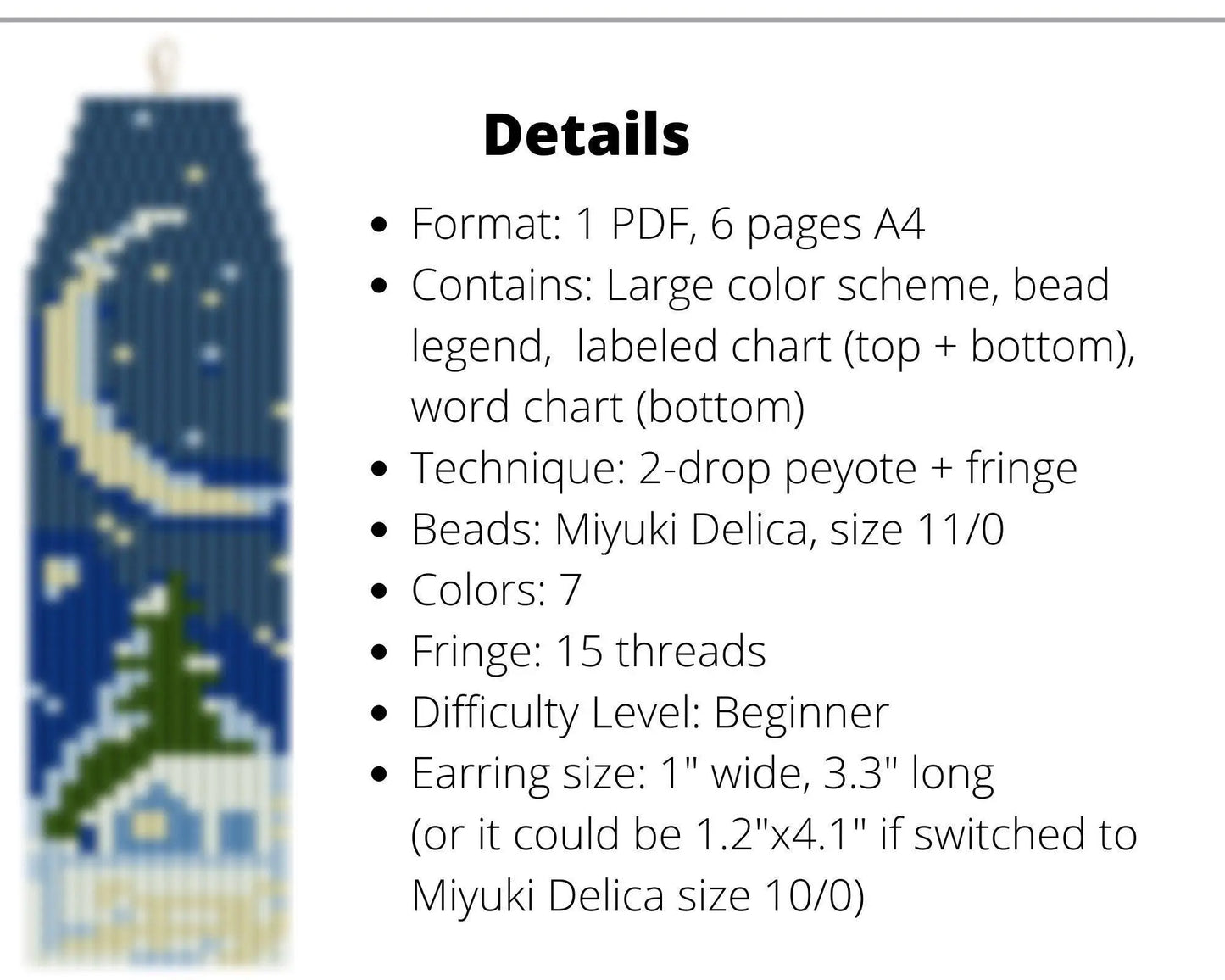 Winter Night Brick Stitch pattern for fringe beaded earrings - NikoBeadsUA