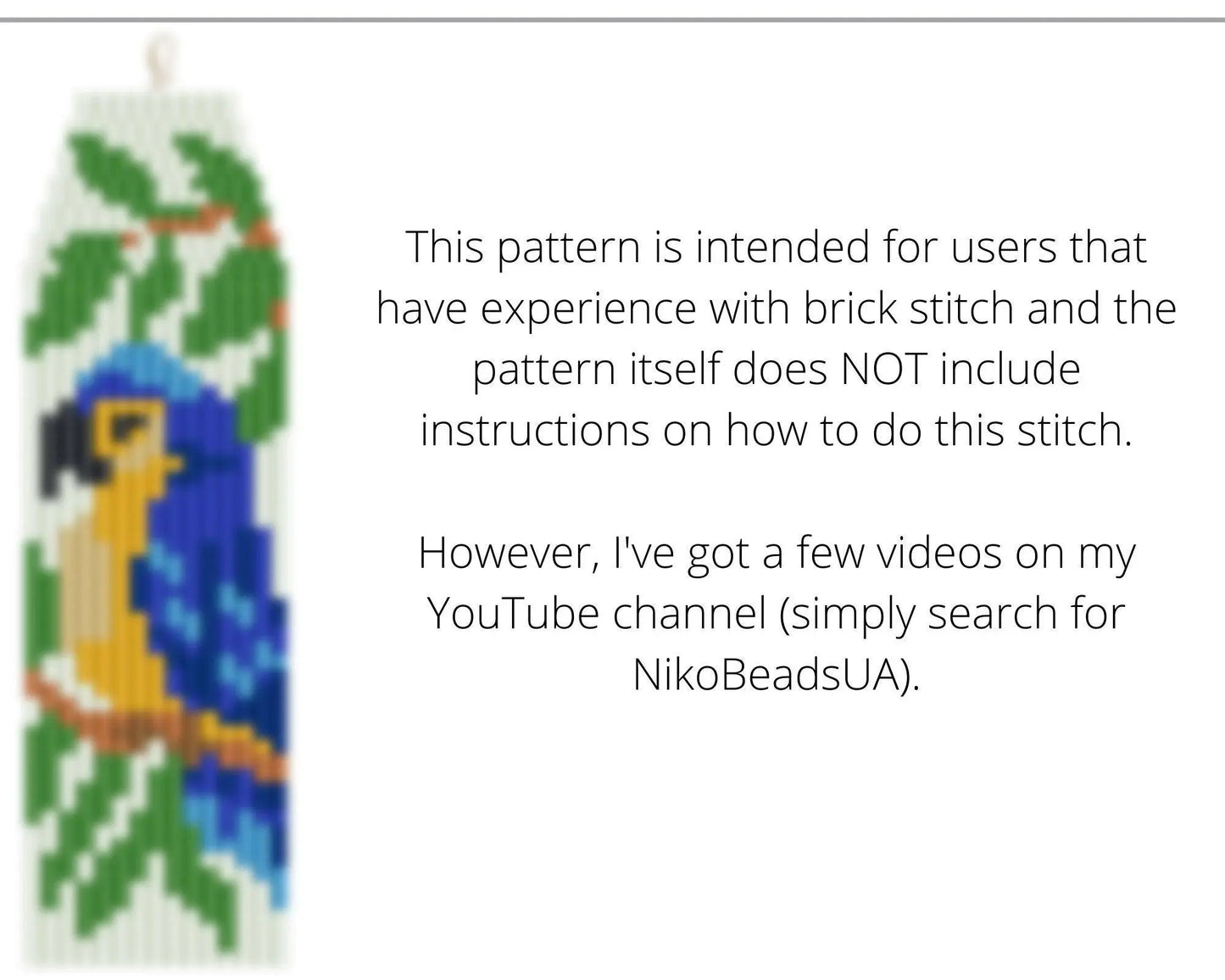 Blue Parrot Brick Stitch pattern for fringe beaded earrings - NikoBeadsUA