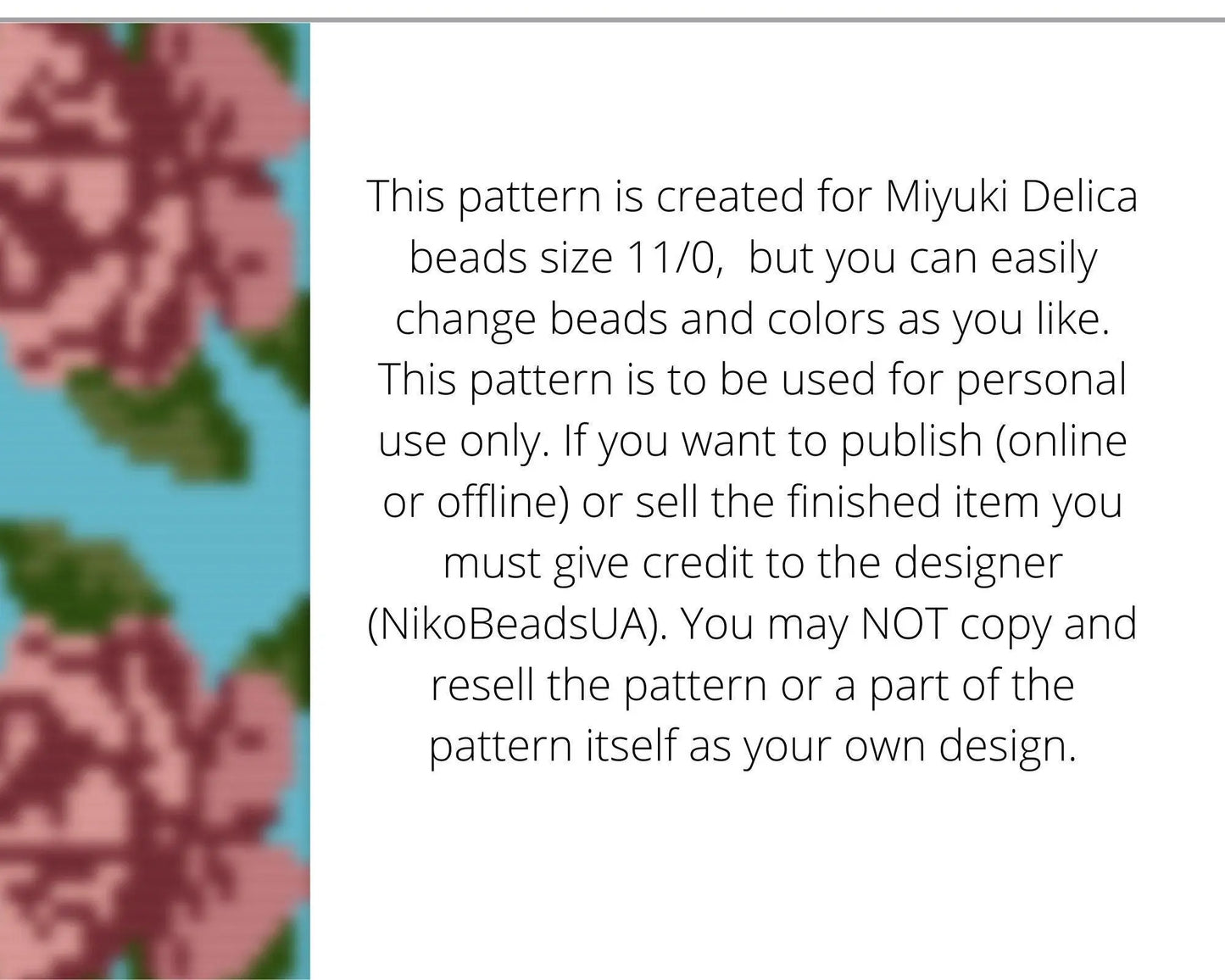 Rose Loom pattern for wide beaded bracelet - NikoBeadsUA
