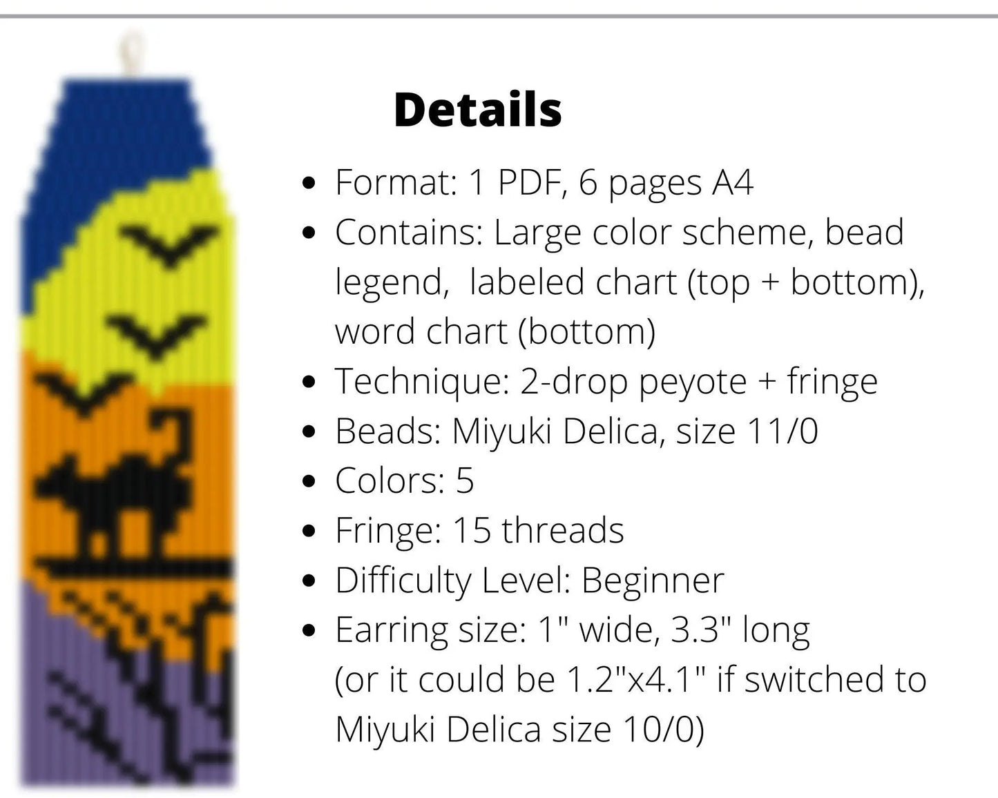 Witch Brick Stitch pattern for fringe beaded earrings - NikoBeadsUA