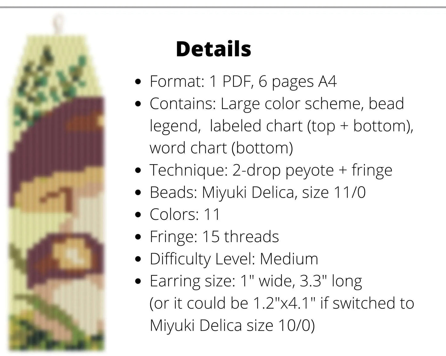 Boletus Brick Stitch pattern for fringe beaded earrings - NikoBeadsUA