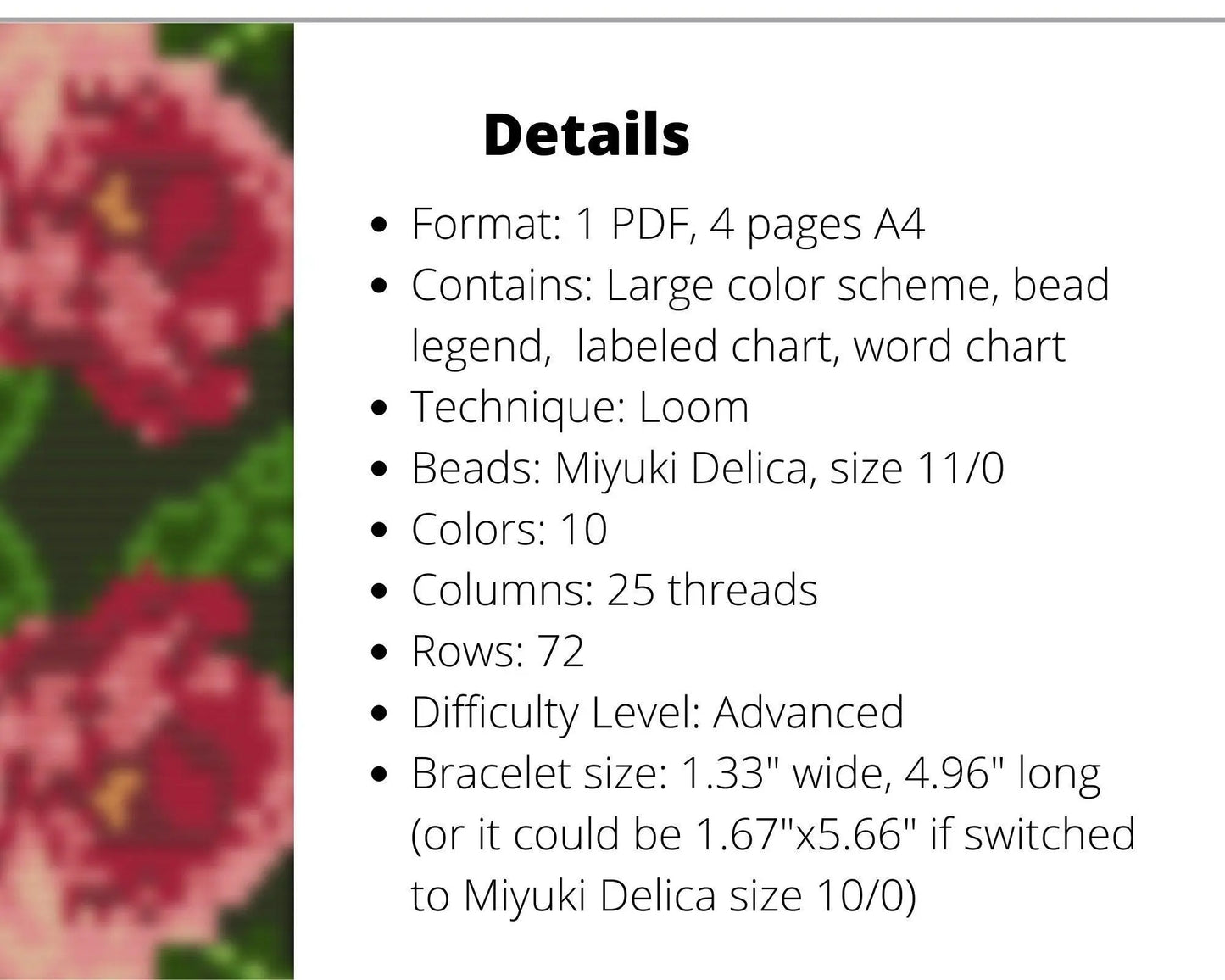 Peony Loom pattern for beaded bracelet - NikoBeadsUA