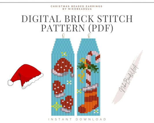 Christmas Stocking Brick Stitch pattern for fringe beaded earrings - NikoBeadsUA