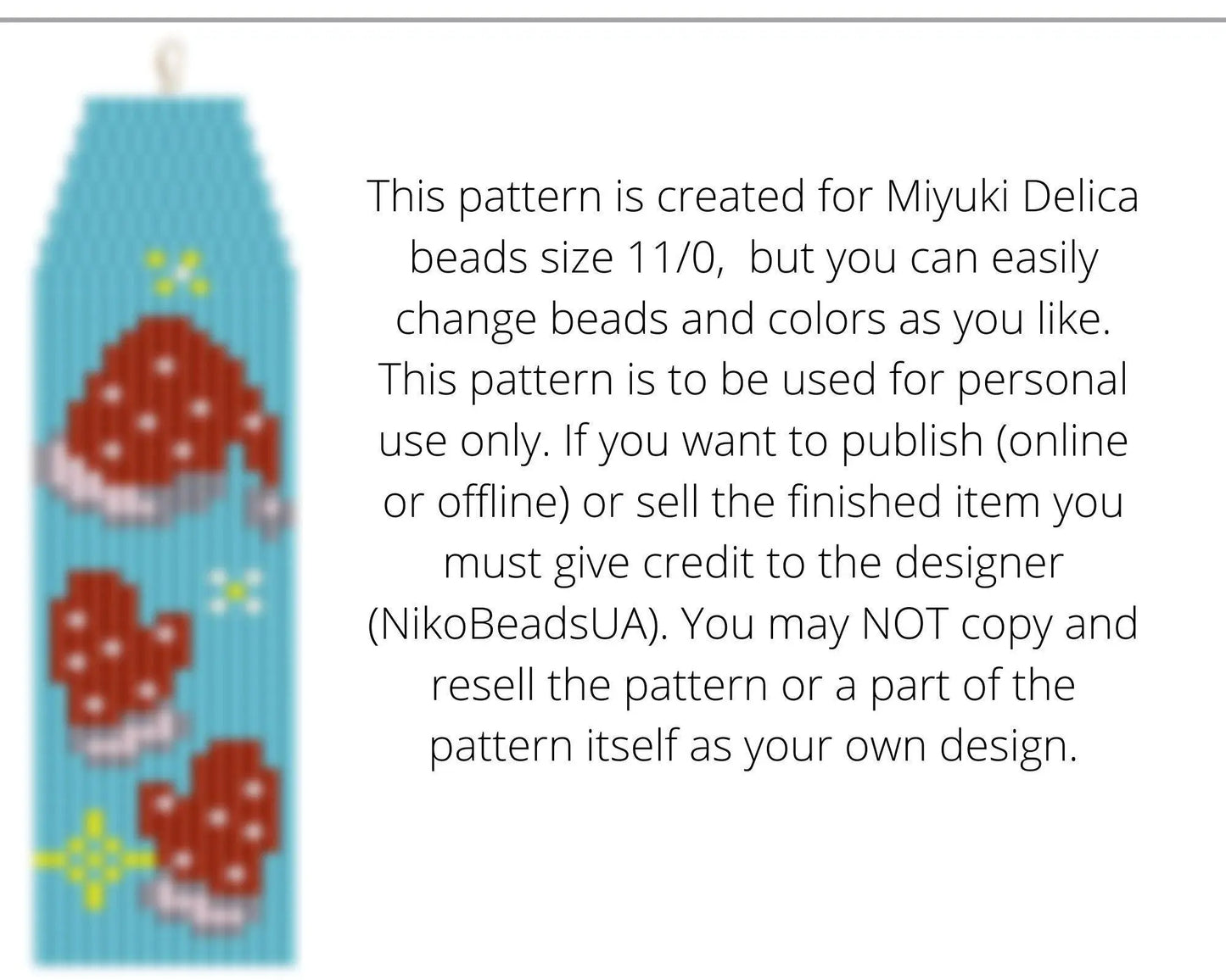 Christmas Stocking Brick Stitch pattern for fringe beaded earrings - NikoBeadsUA