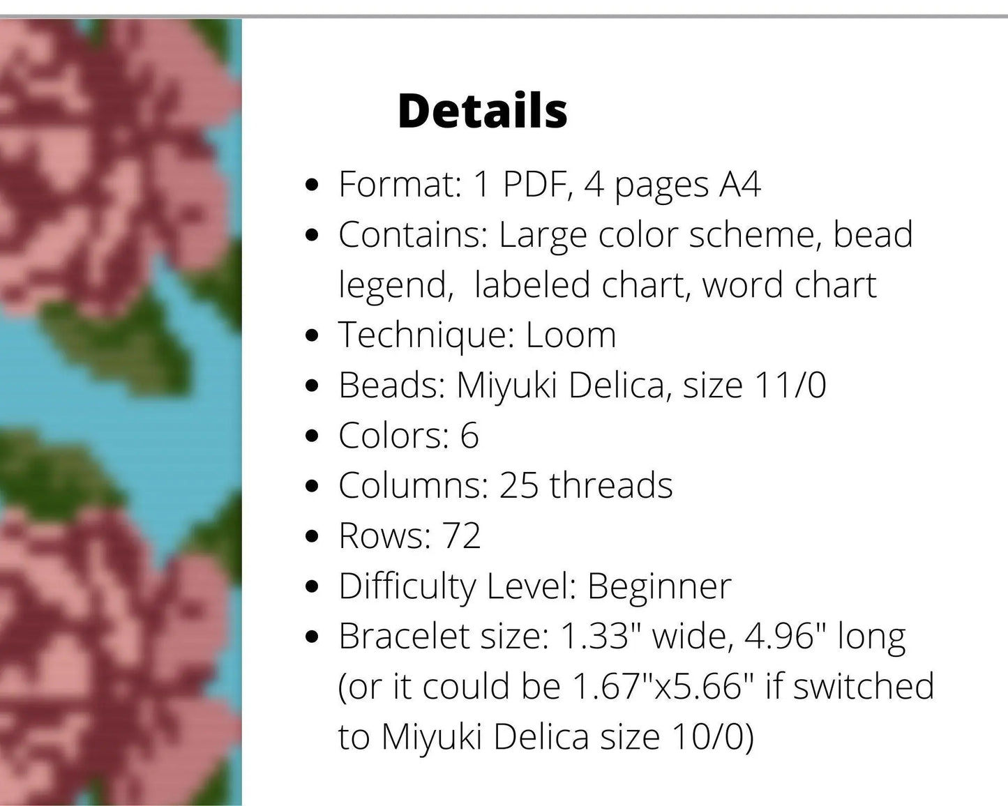 Rose Loom pattern for wide beaded bracelet - NikoBeadsUA