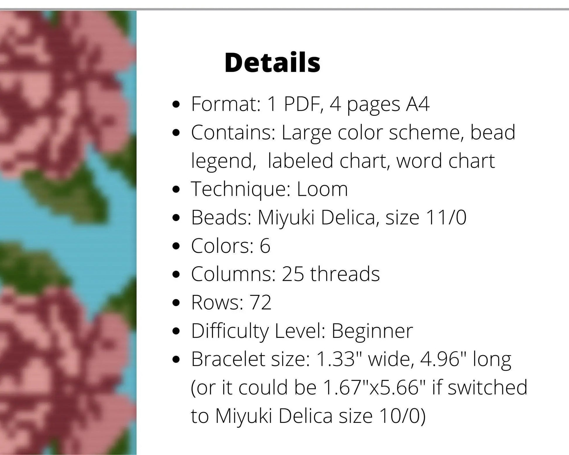 Rose Loom pattern for wide beaded bracelet - NikoBeadsUA