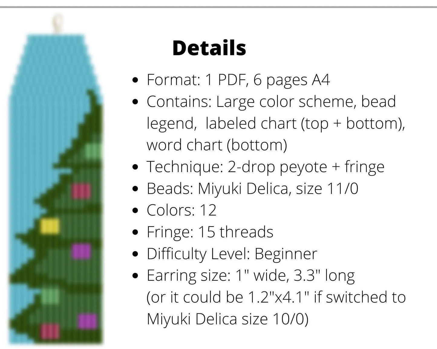 Santa and Christmas Tree Brick Stitch pattern for fringe beaded earrings - NikoBeadsUA