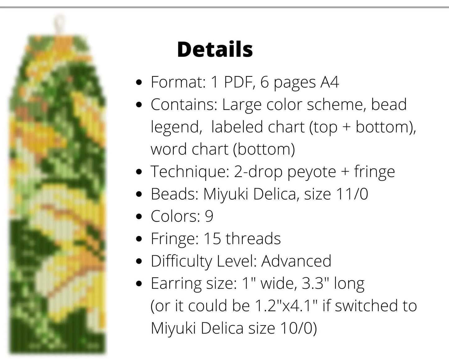 Lily Brick Stitch pattern for fringe beaded earrings - NikoBeadsUA