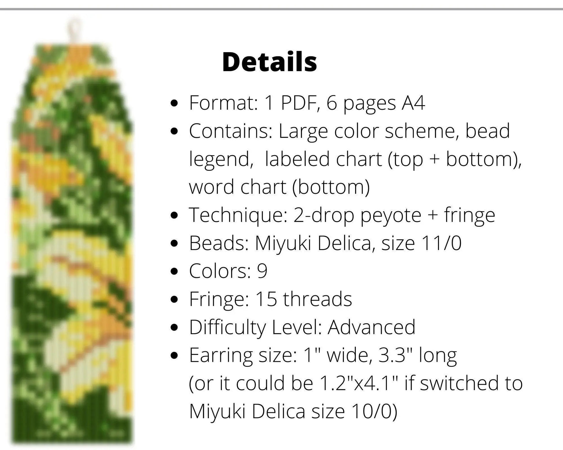 Lily Brick Stitch pattern for fringe beaded earrings - NikoBeadsUA