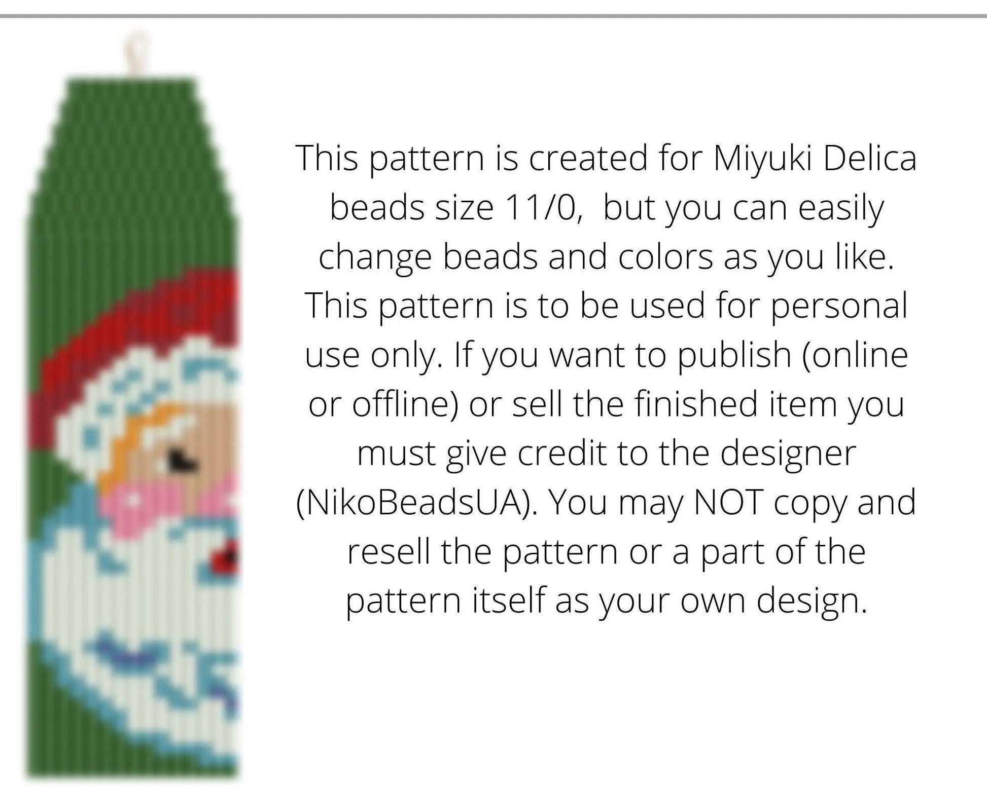 Santa Face Brick Stitch pattern for fringe beaded earrings - NikoBeadsUA