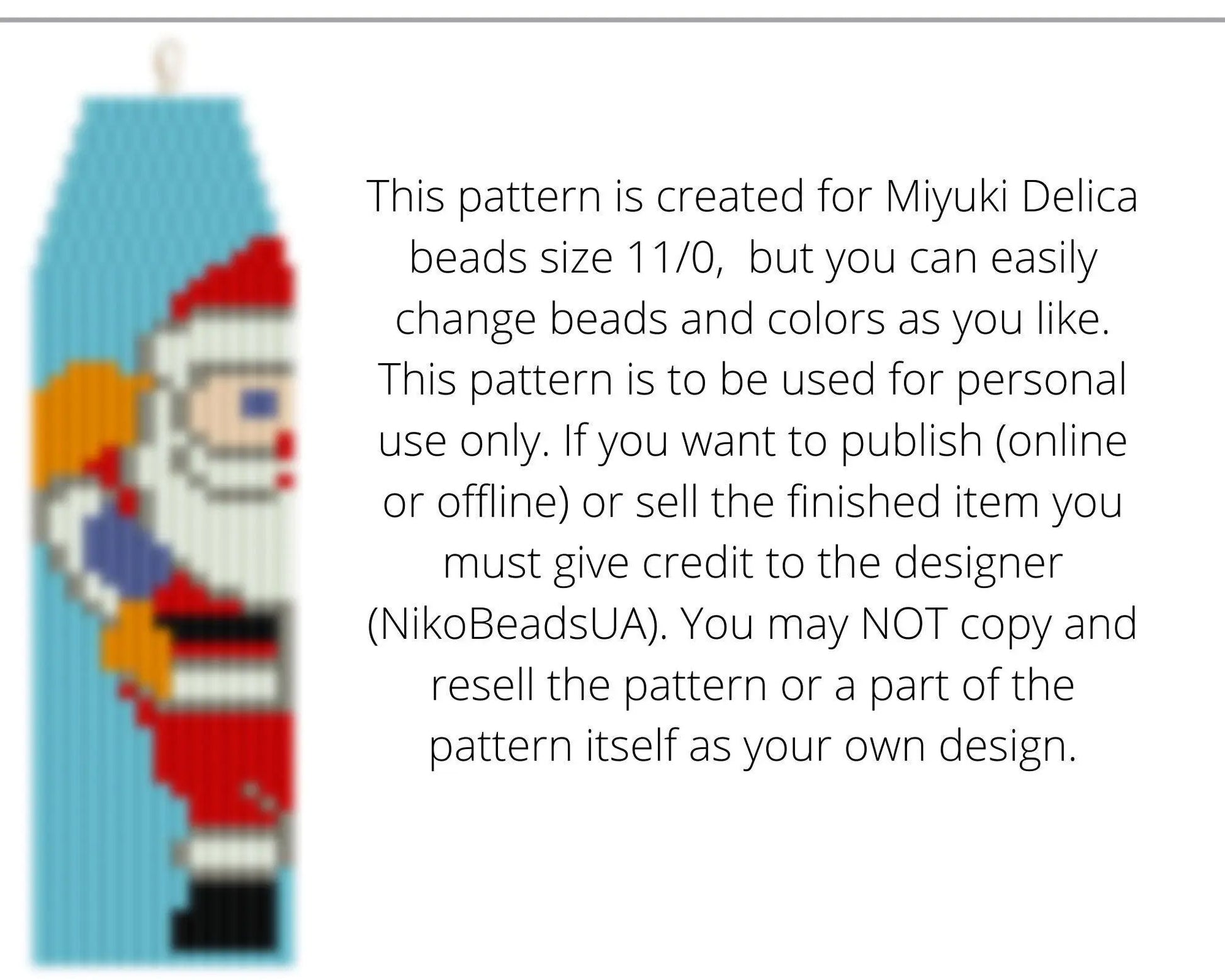 Large Santa Brick Stitch pattern for fringe beaded earrings, Christmas pattern, DIY beaded earrings pattern for Miyuki Delica - NikoBeadsUA