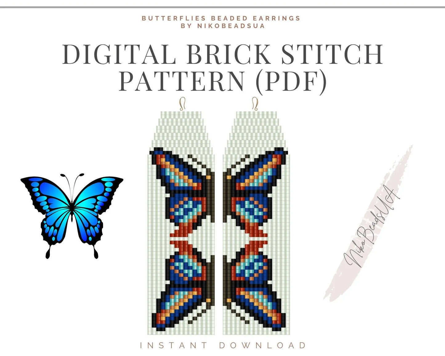 Butterflies Brick Stitch pattern for fringe beaded earrings - NikoBeadsUA