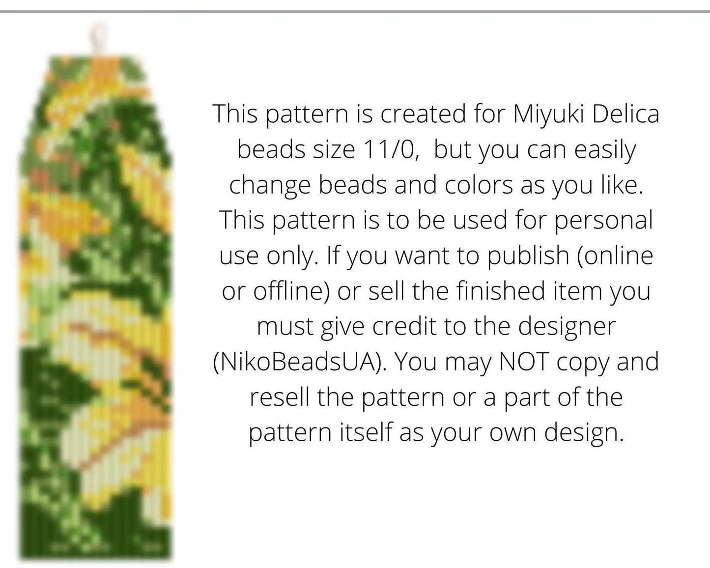 Lily Brick Stitch pattern for fringe beaded earrings - NikoBeadsUA