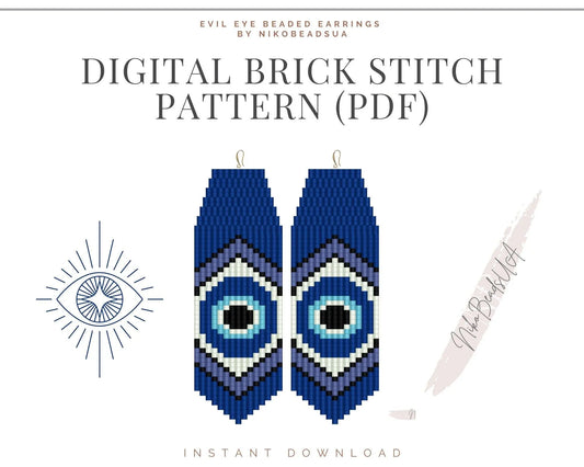 Evil Eye Brick Stitch pattern for fringe beaded earrings - NikoBeadsUA