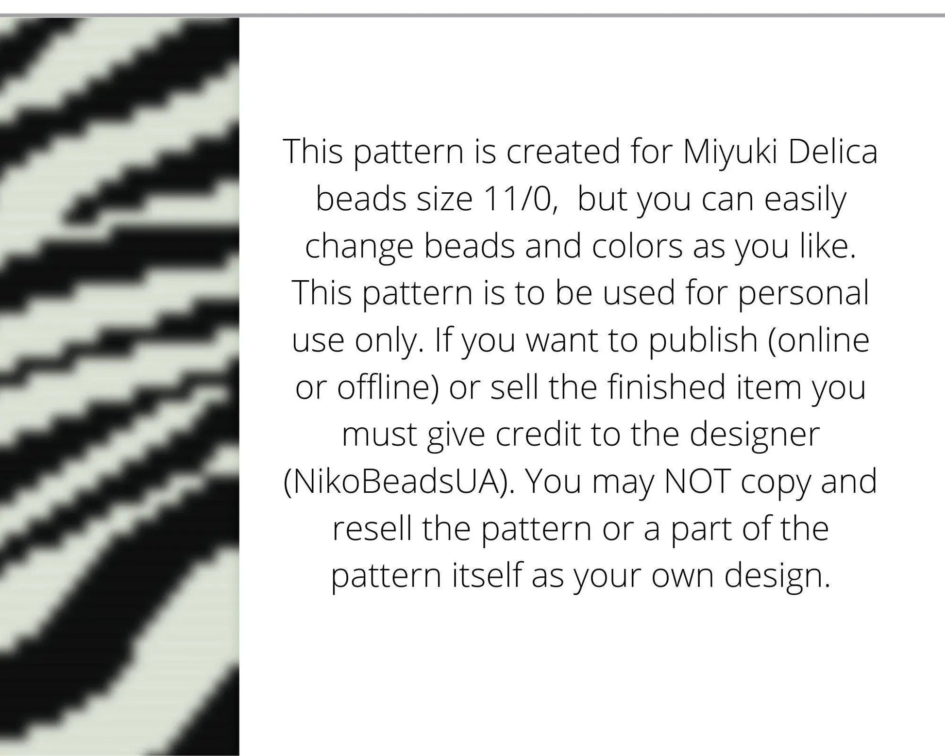 Zebra Print Loom pattern for wide beaded bracelet - NikoBeadsUA
