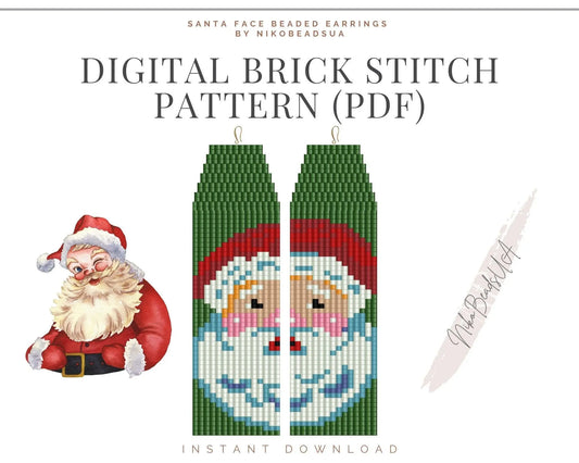 Santa Face Brick Stitch pattern for fringe beaded earrings - NikoBeadsUA