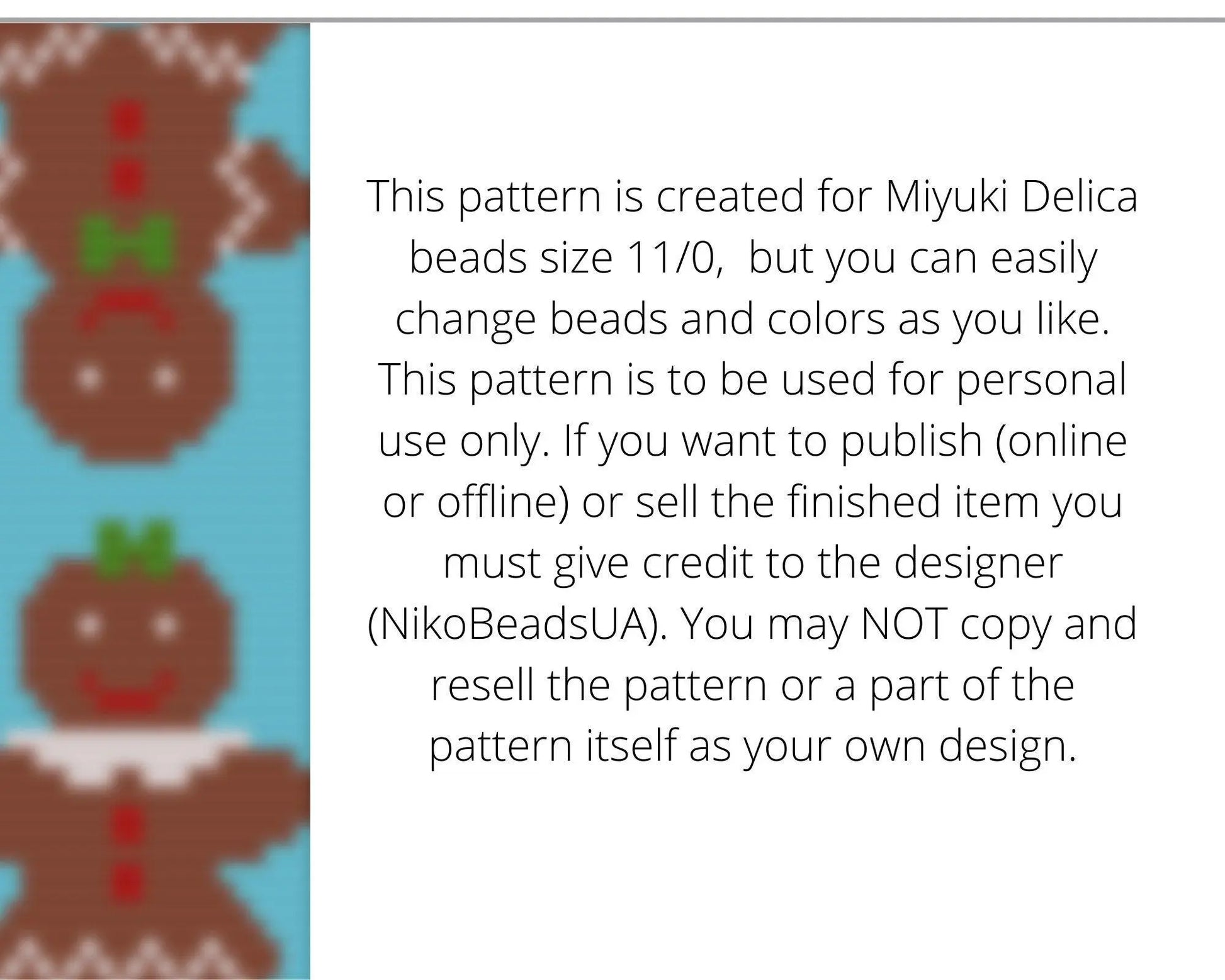Gingerbread Man Loom pattern for beaded bracelet, Christmas pattern - NikoBeadsUA