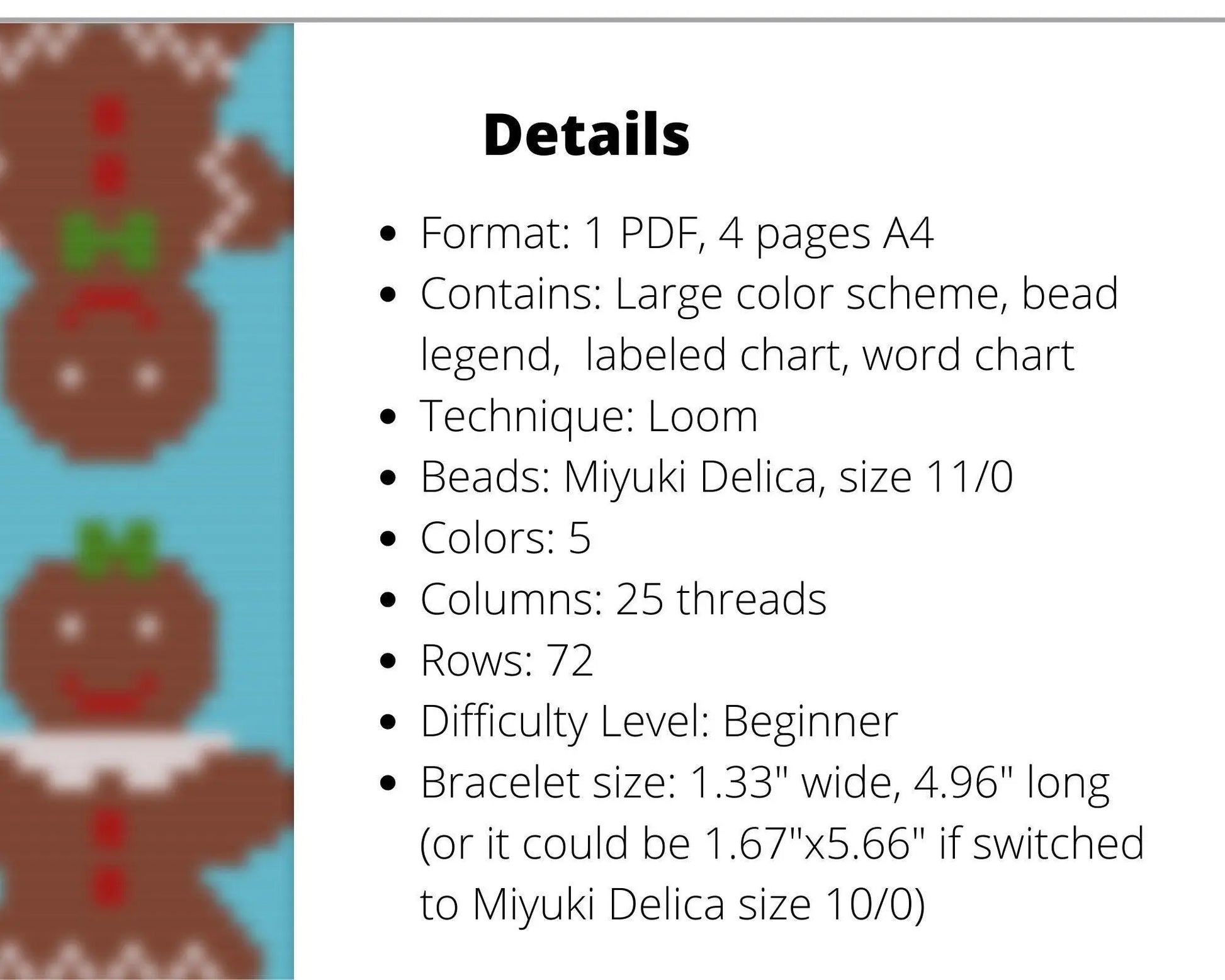 Gingerbread Man Loom pattern for beaded bracelet, Christmas pattern - NikoBeadsUA